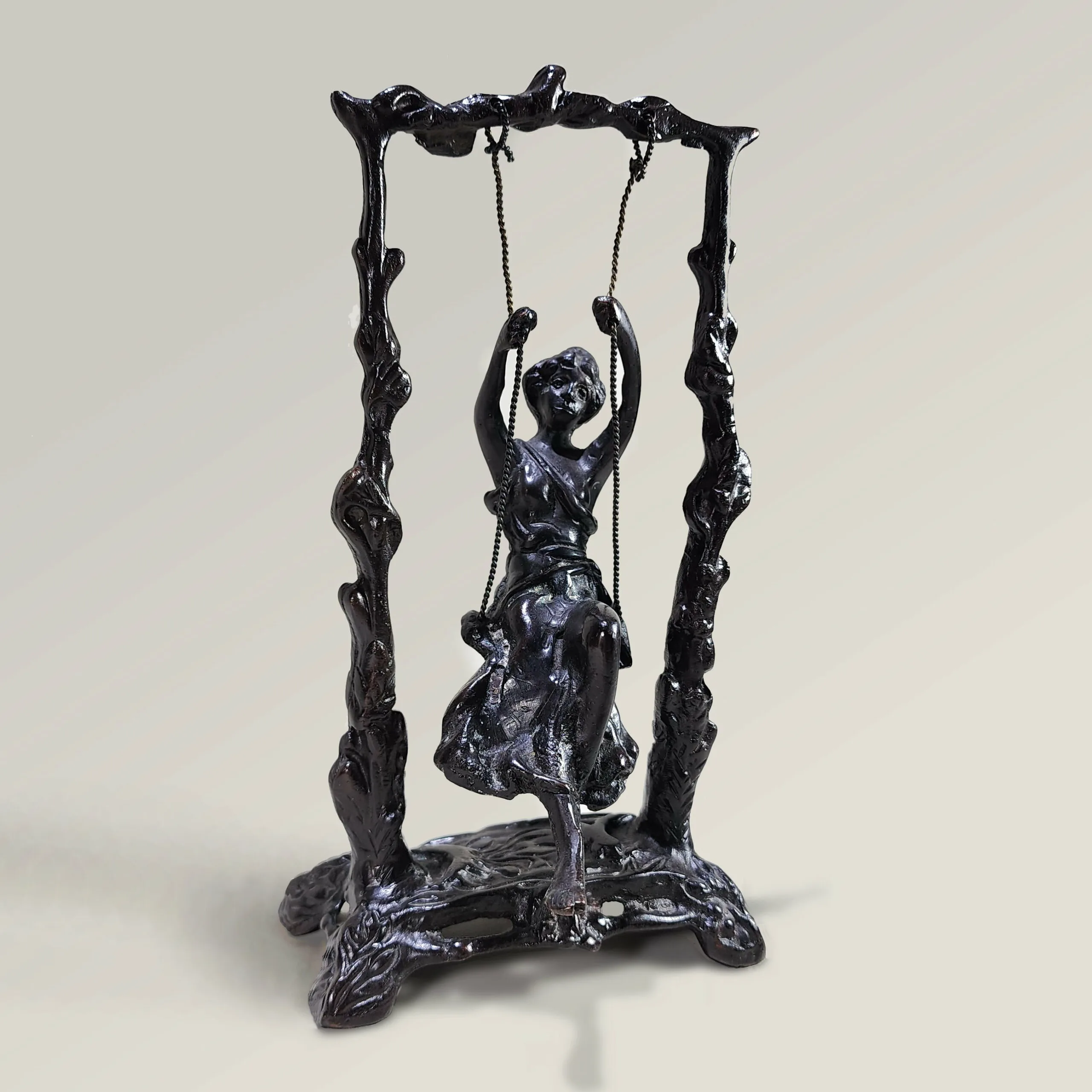 Slide 1 for Vintage Bronze Woman on Swing, Art Nouveau Oddity