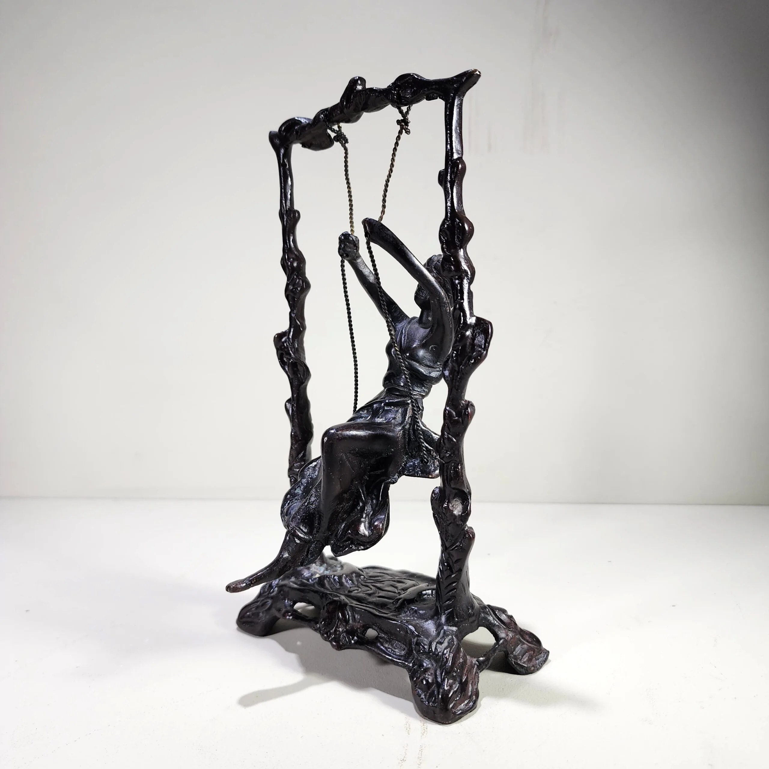 Slide 3 for Vintage Bronze Woman on Swing, Art Nouveau Oddity