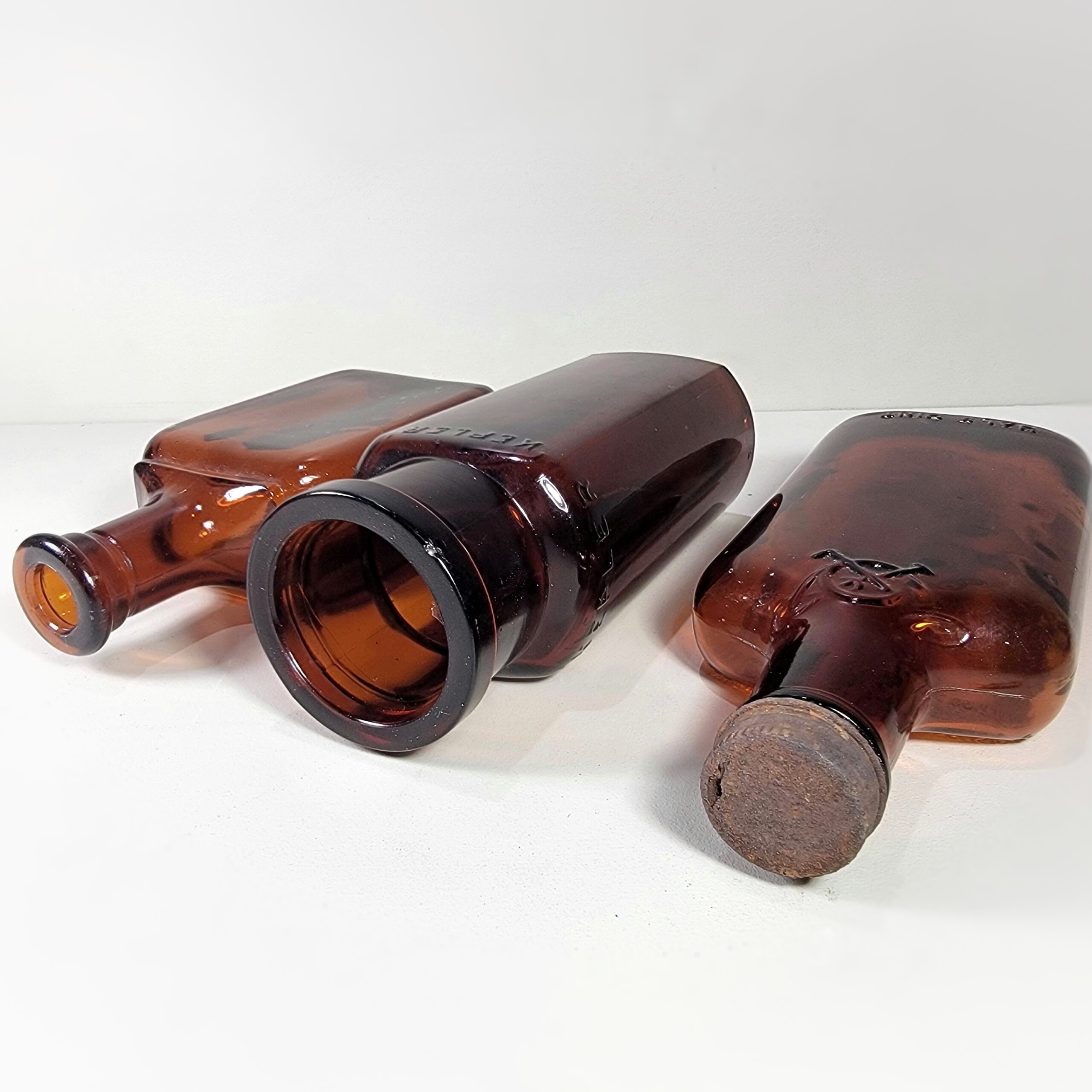 Slide 3 for X3 Vintage Amber Glass Medical Bottle Set