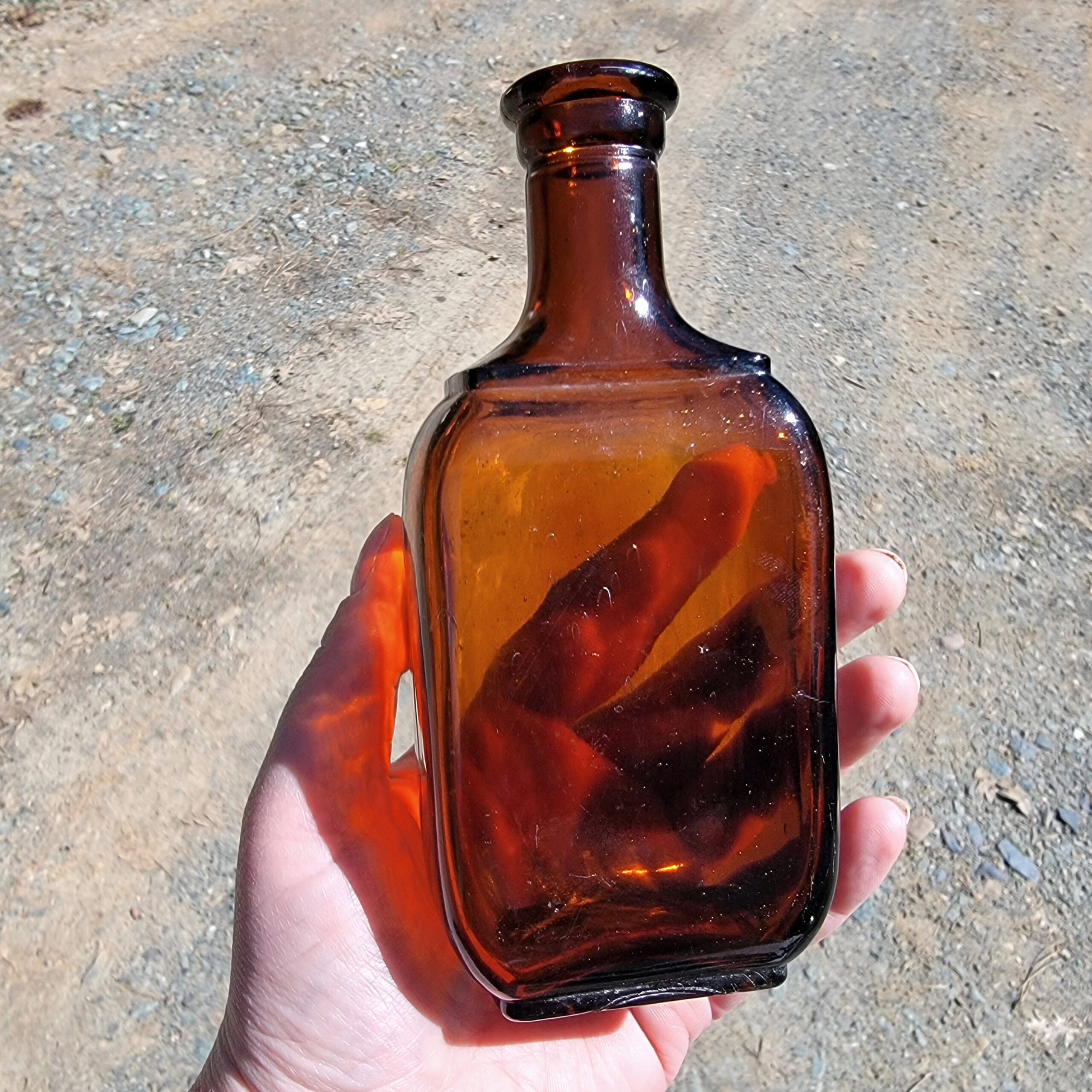 Slide 5 for X3 Vintage Amber Glass Medical Bottle Set