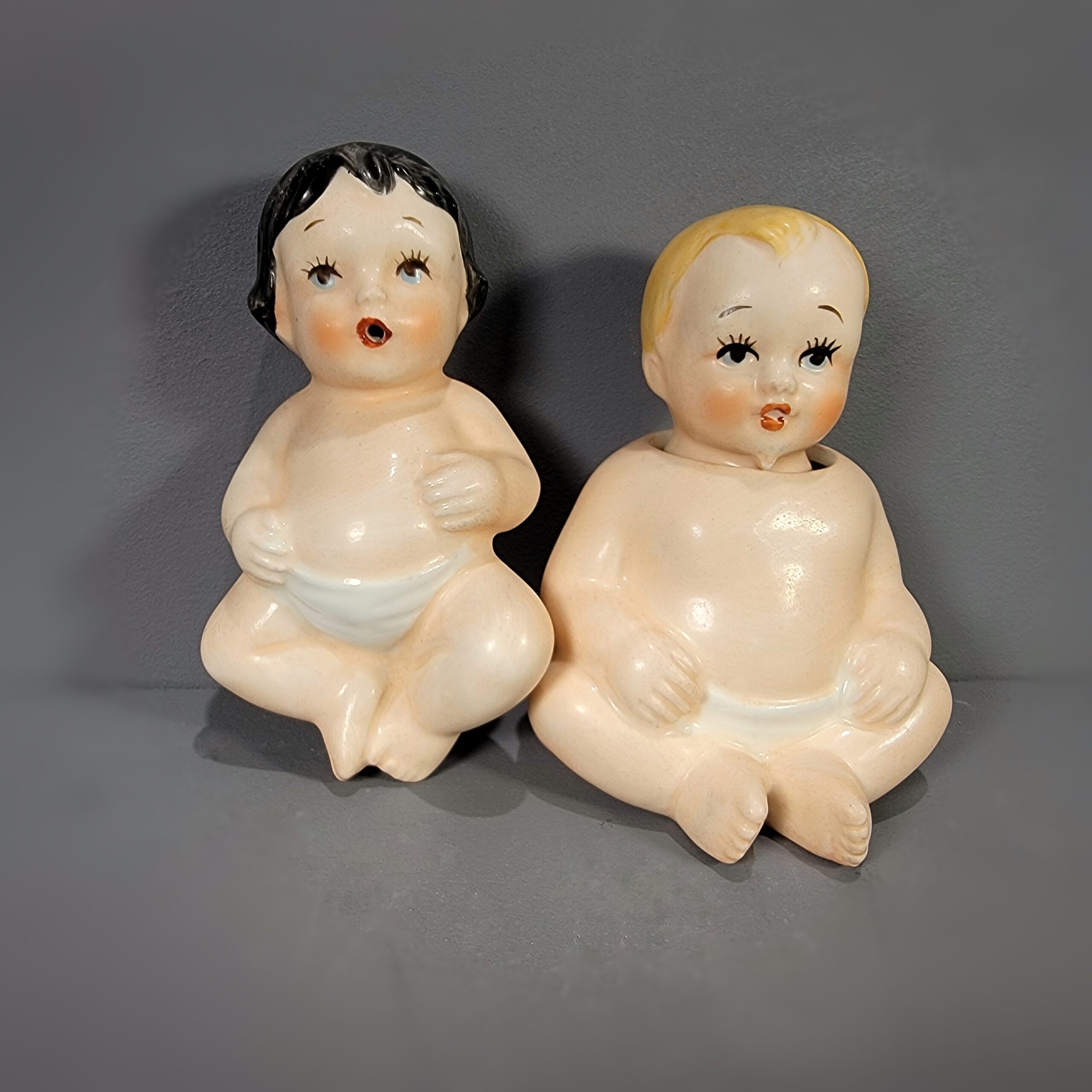Slide 1 for Vintage Ceramic Bobble Head Baby Salt & Pepper Shakers