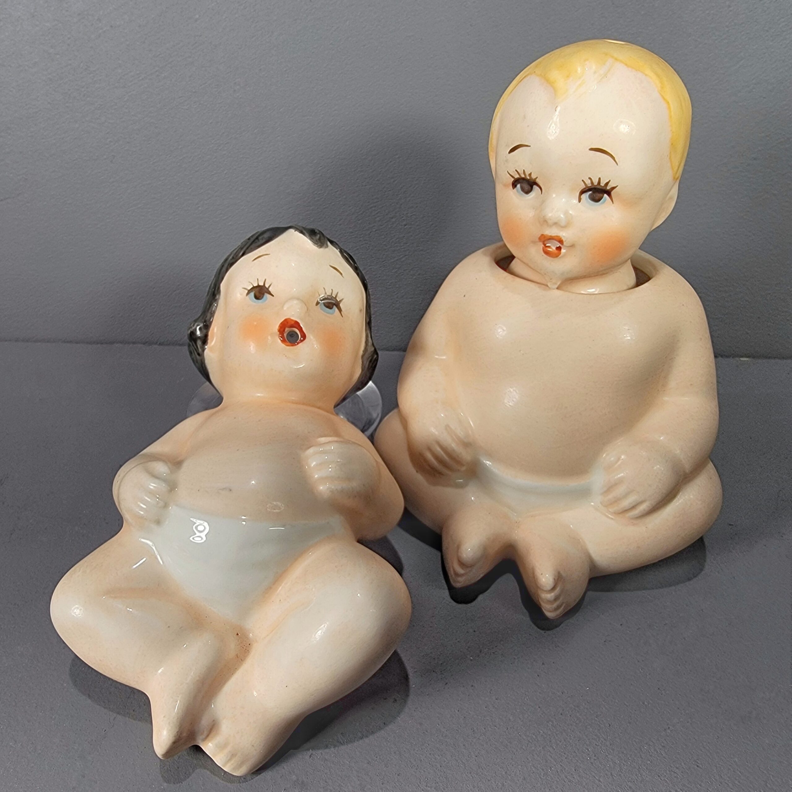 Slide 2 for Vintage Ceramic Bobble Head Baby Salt & Pepper Shakers