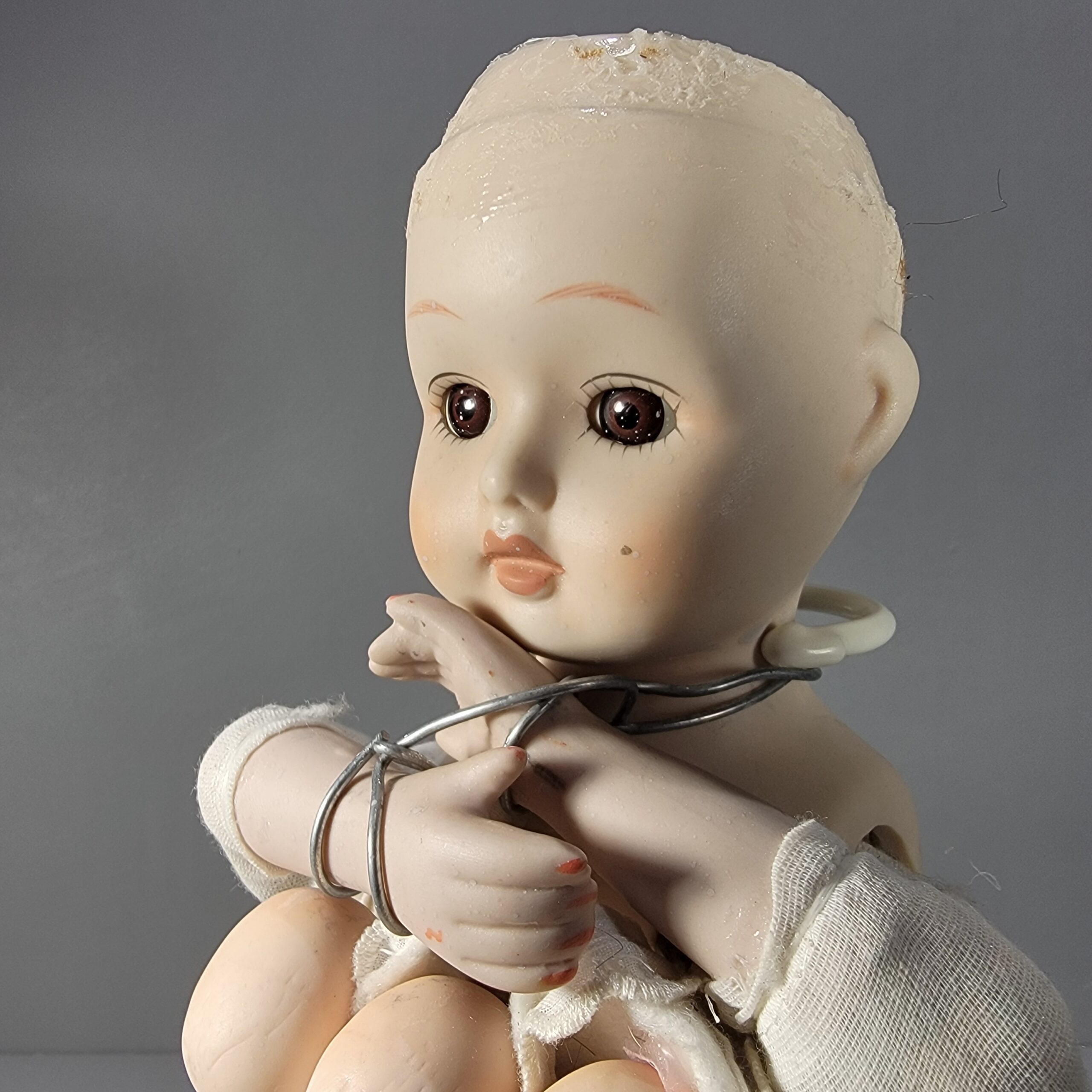 Slide 4 for Vintage Porcelain Bound Doll with Three Headed Baby