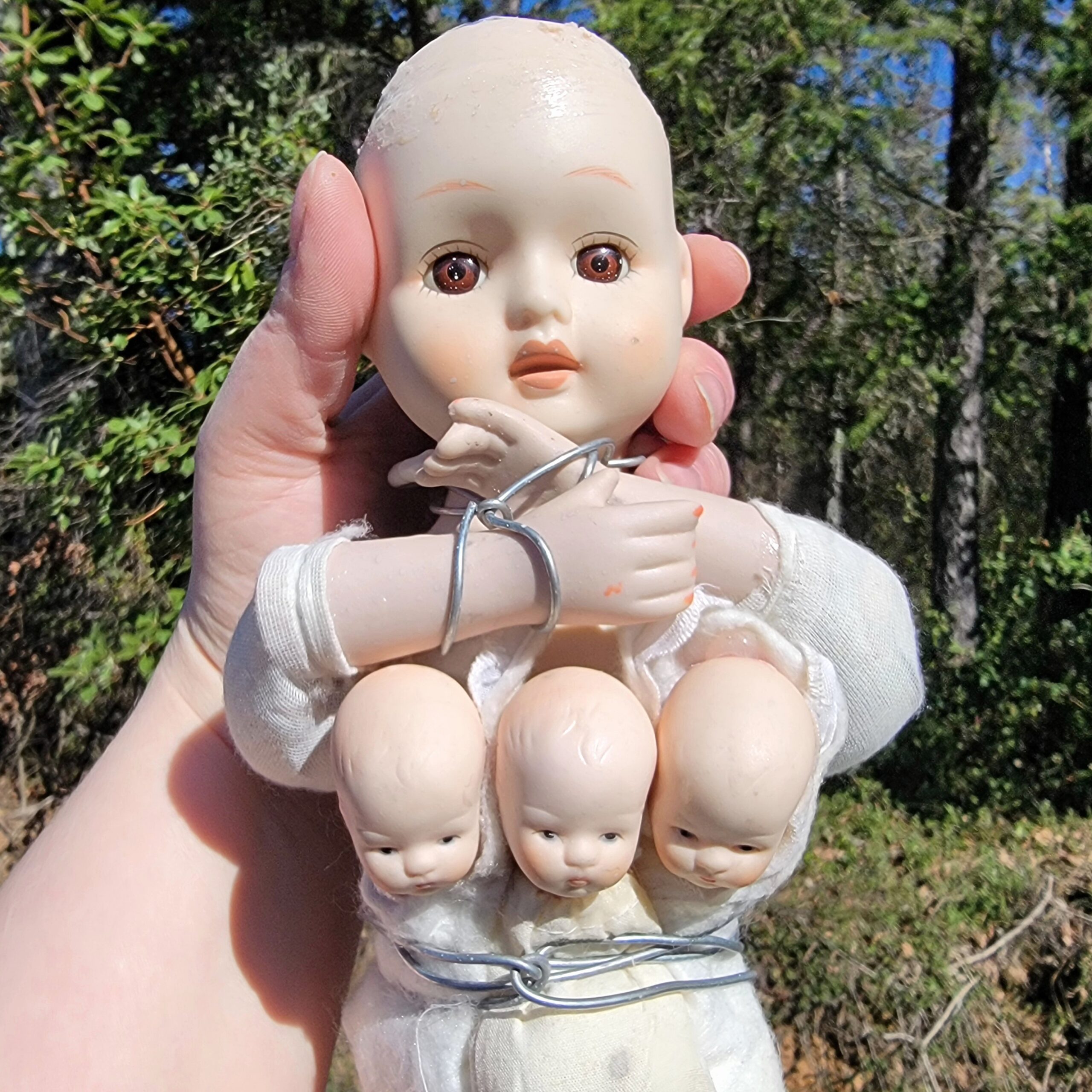 Slide 8 for Vintage Porcelain Bound Doll with Three Headed Baby