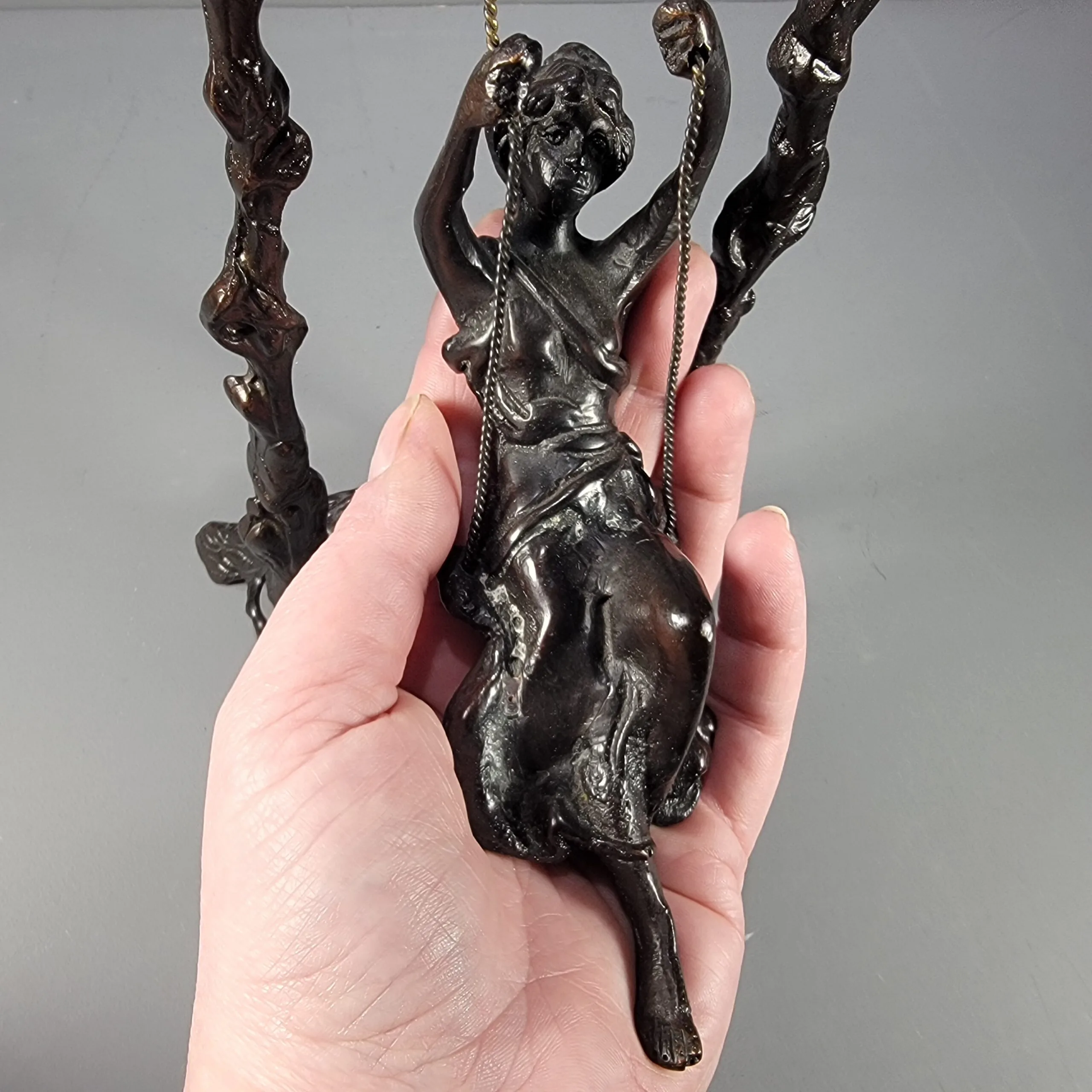 Slide 5 for Vintage Bronze Woman on Swing, Art Nouveau Oddity