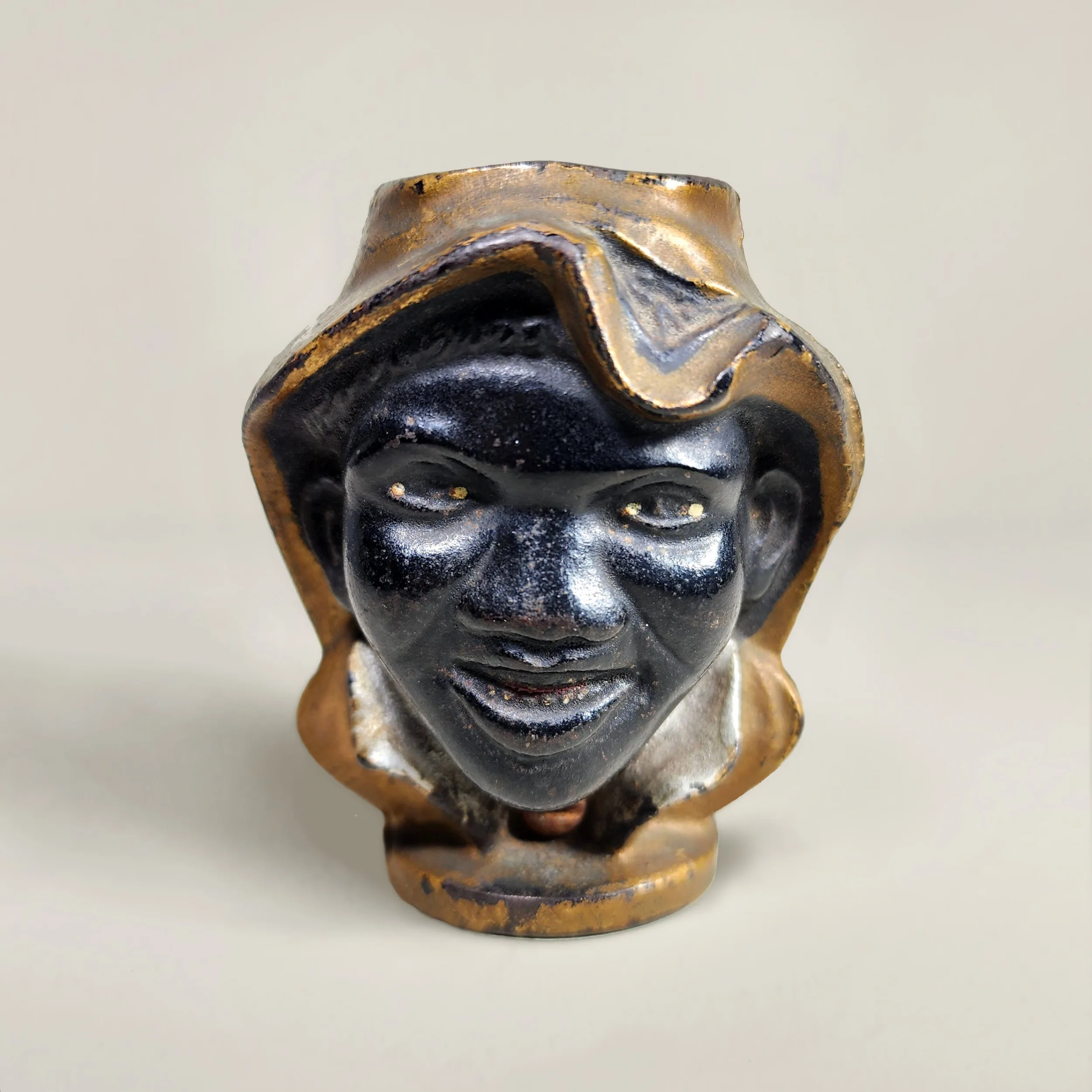 Slide 1 for Vintage Cast Iron Two Faced Coin Bank