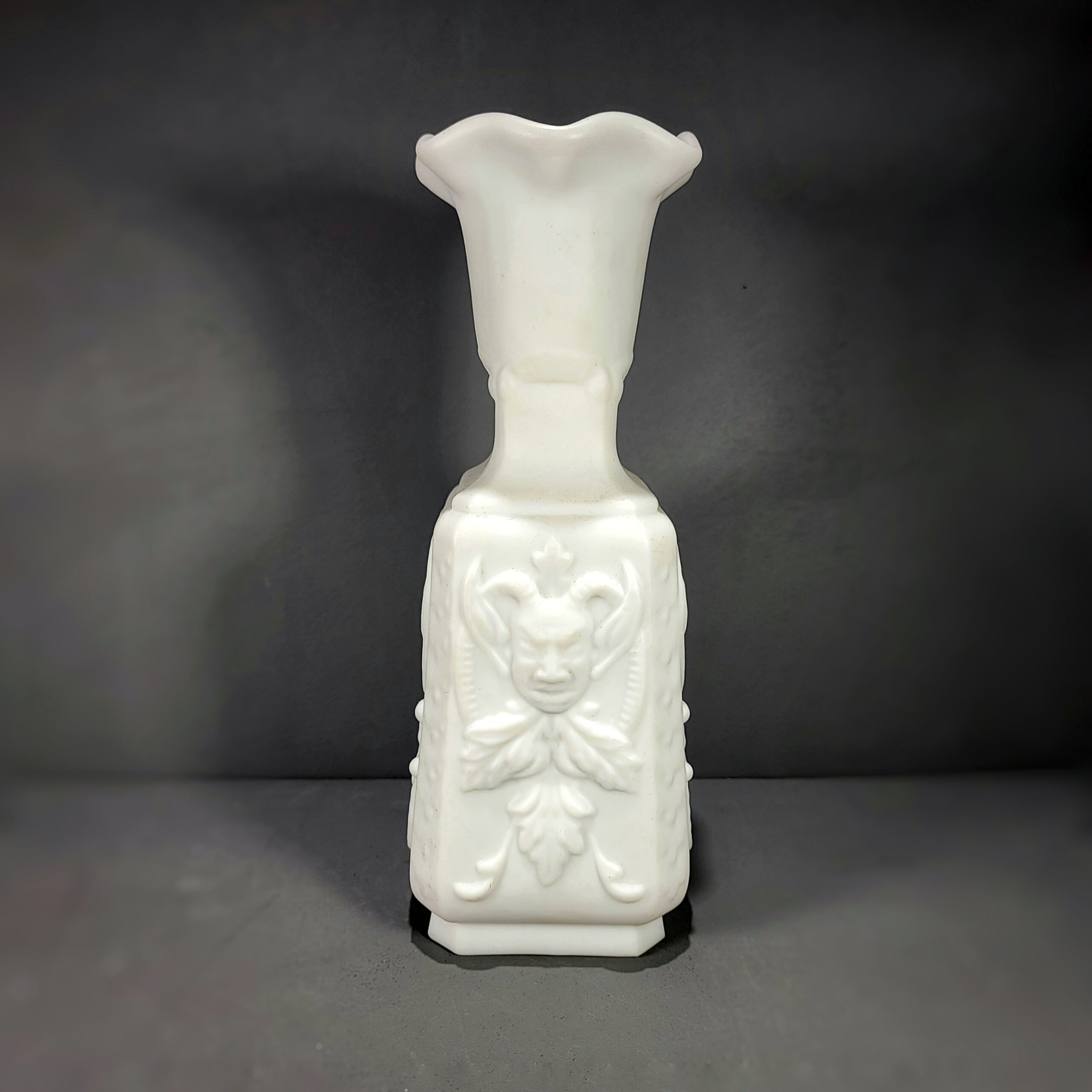 Slide 2 for Vintage Milk Glass Mephisto Demon Vase