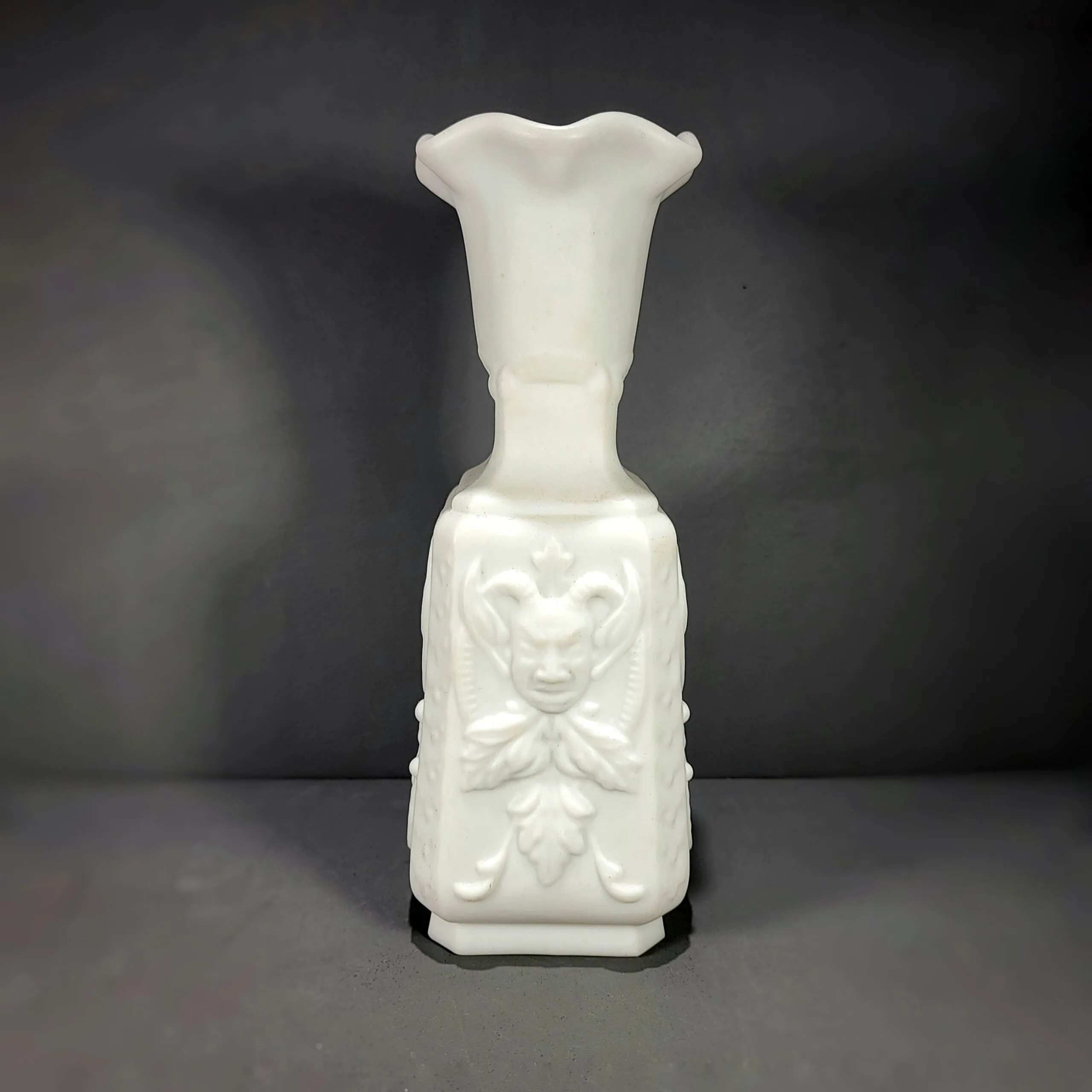 Slide 2 for Vintage Milk Glass Mephisto Demon Vase