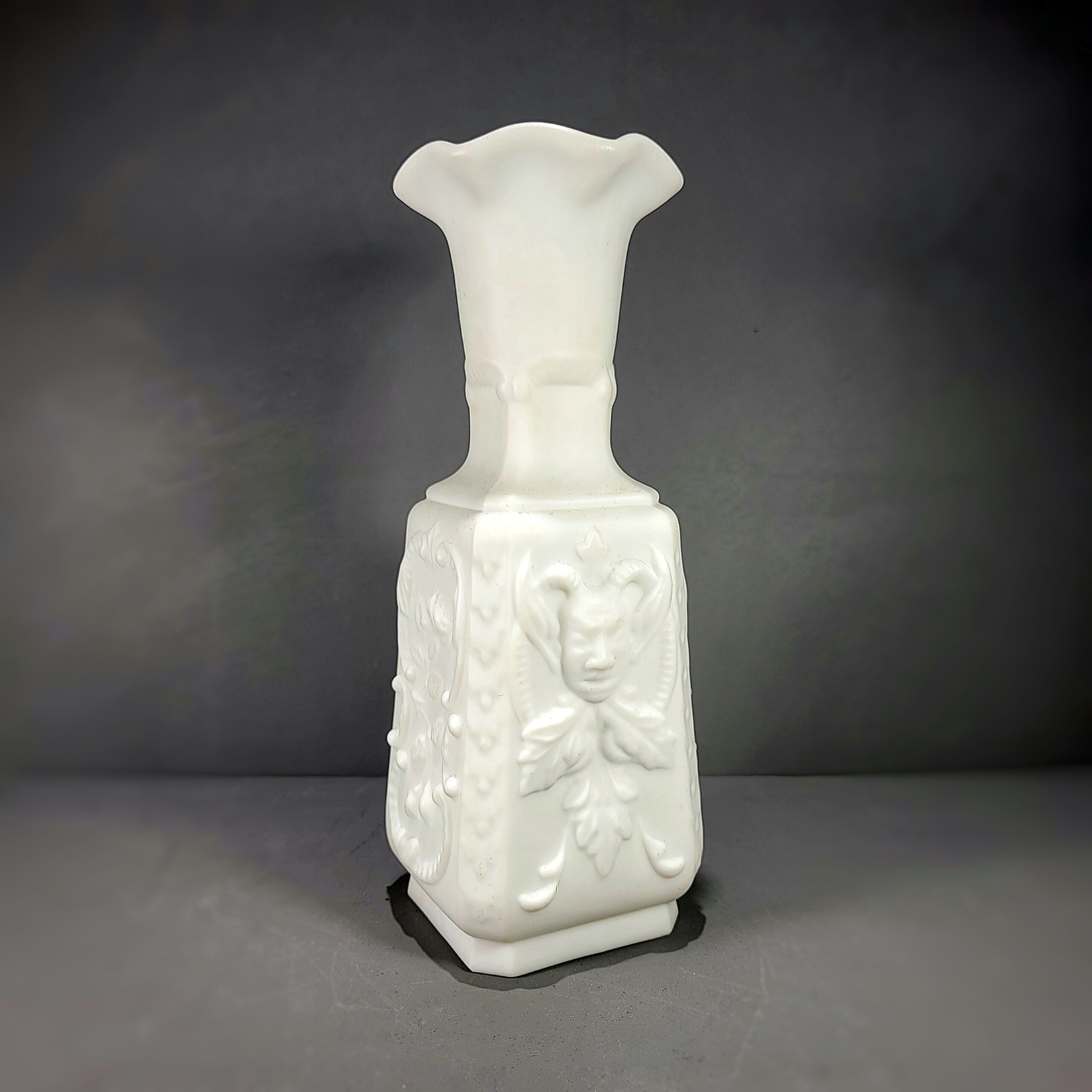 Slide 3 for Vintage Milk Glass Mephisto Demon Vase