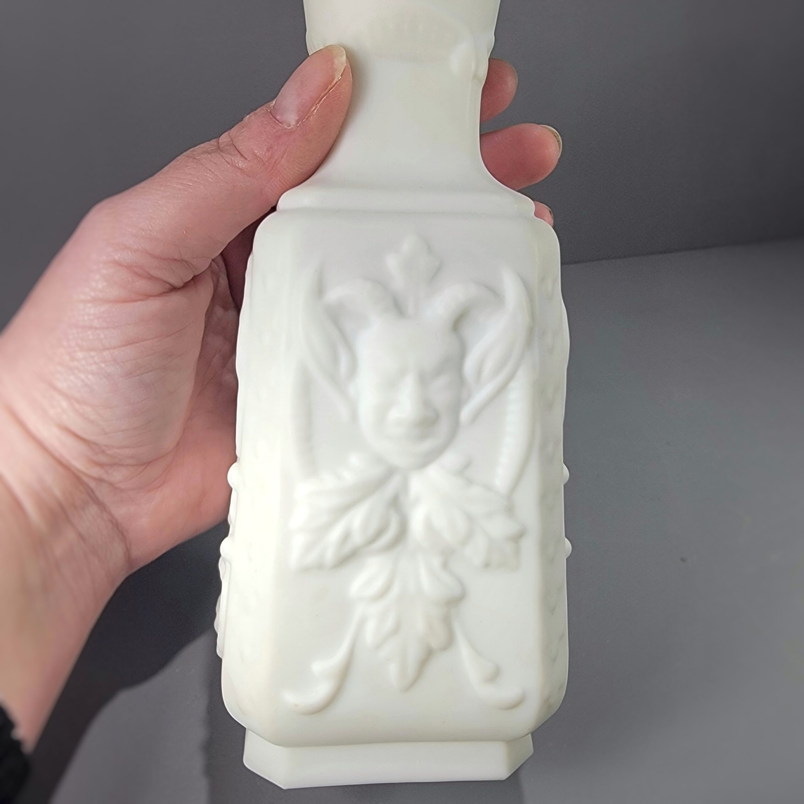 Slide 6 for Vintage Milk Glass Mephisto Demon Vase