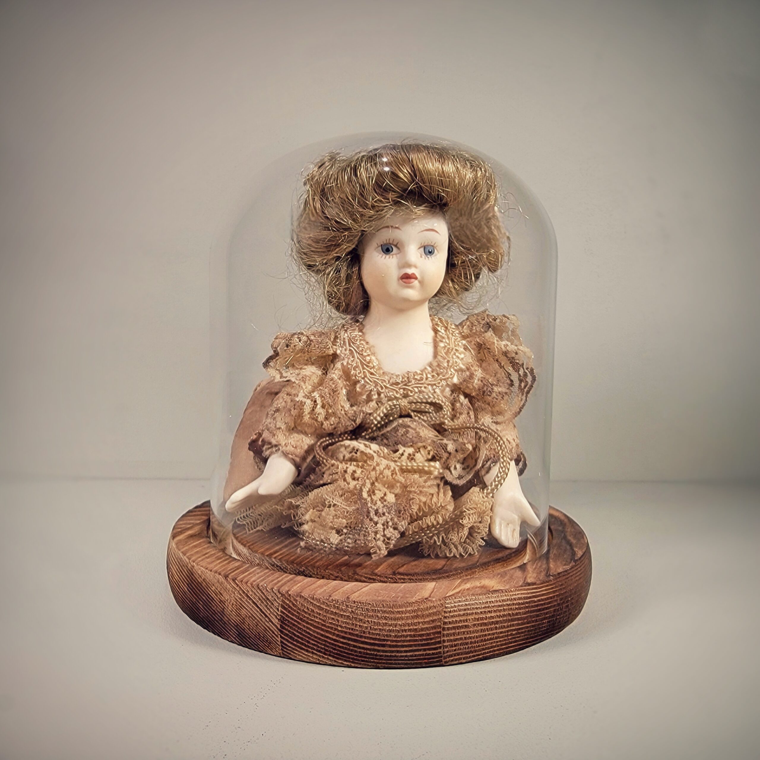 Slide 1 for Vintage Porcelain Doll in Glass Dome