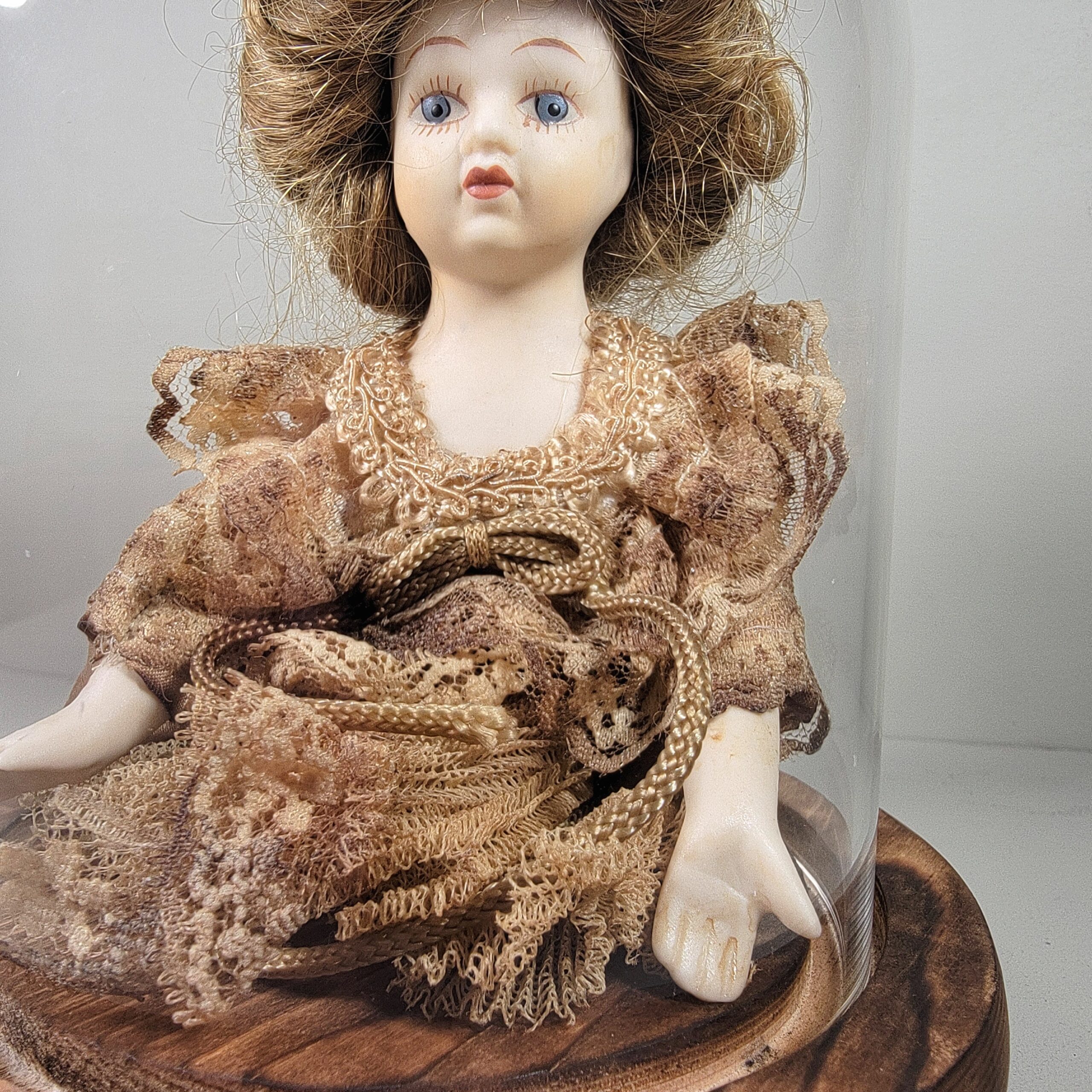 Slide 2 for Vintage Porcelain Doll in Glass Dome