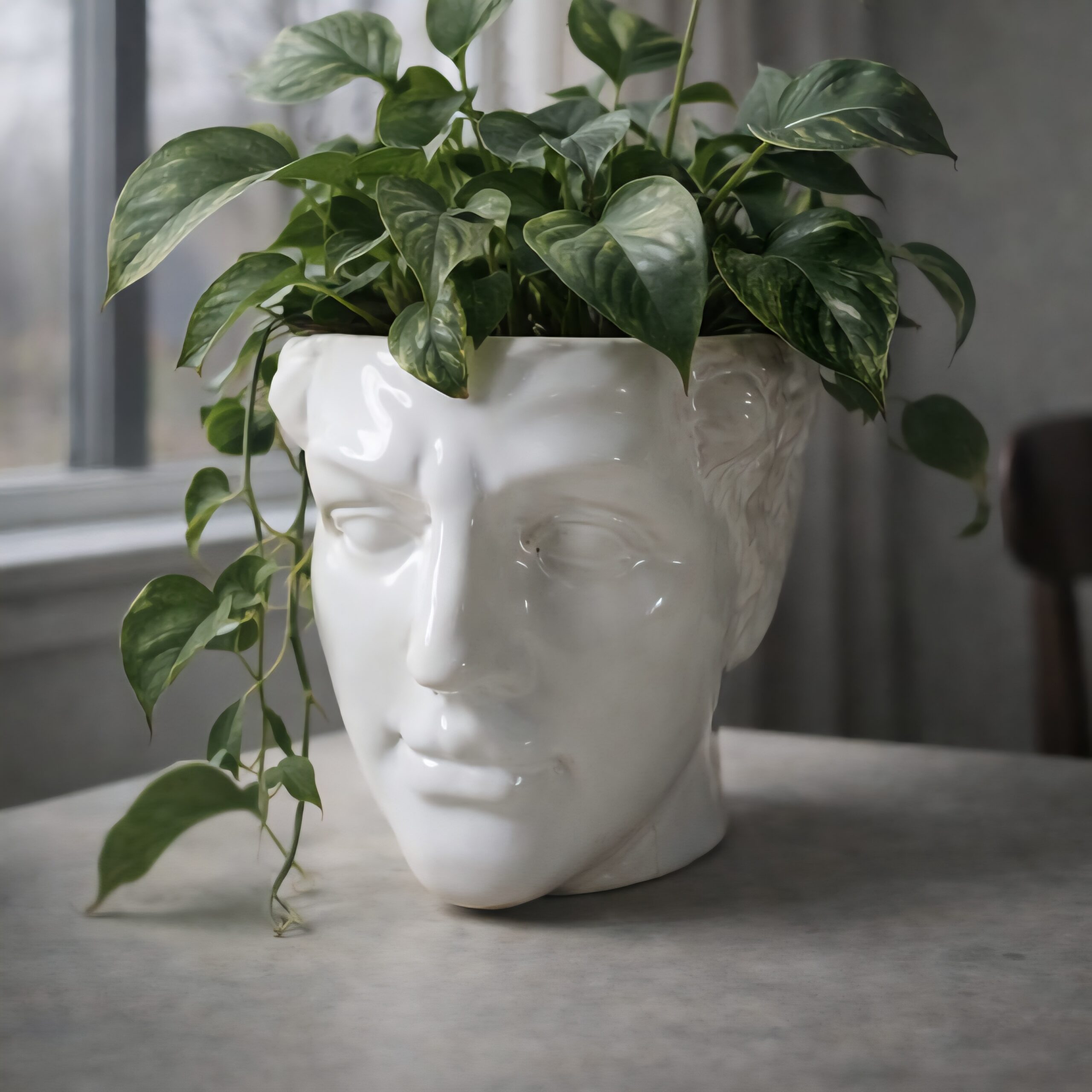 Slide 1 for White Ceramic Male Face Planter