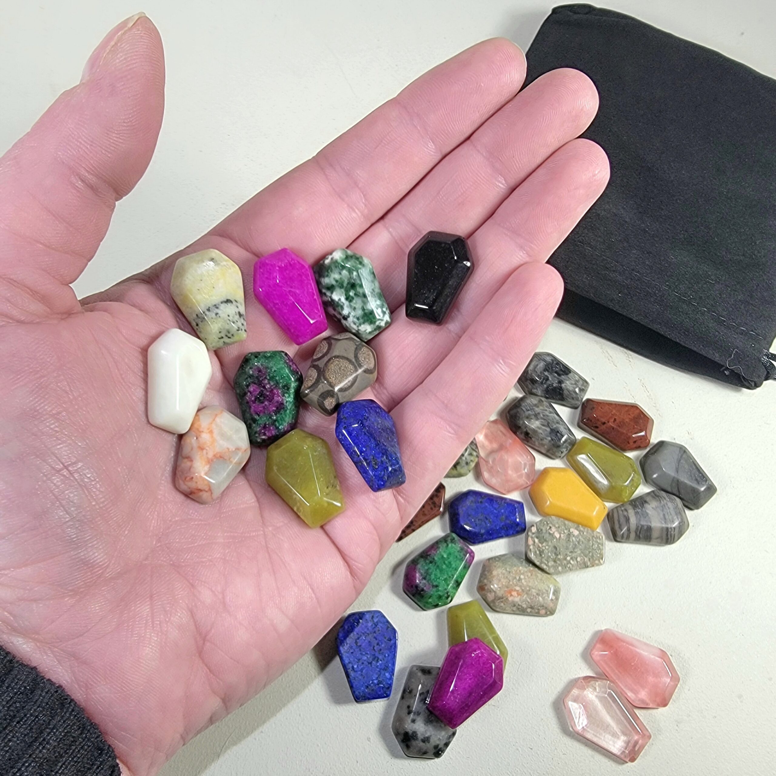 Slide 1 for X10 Mini Coffin Gemstone Set, Tiny Stone Coffin Mystery Set