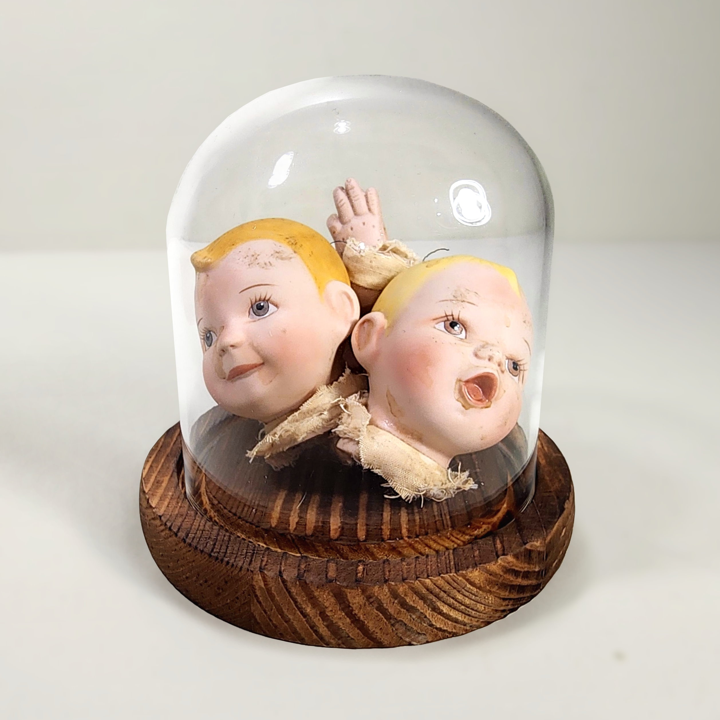 Slide 1 for Vintage Porcelain Doll Parts in Glass Dome