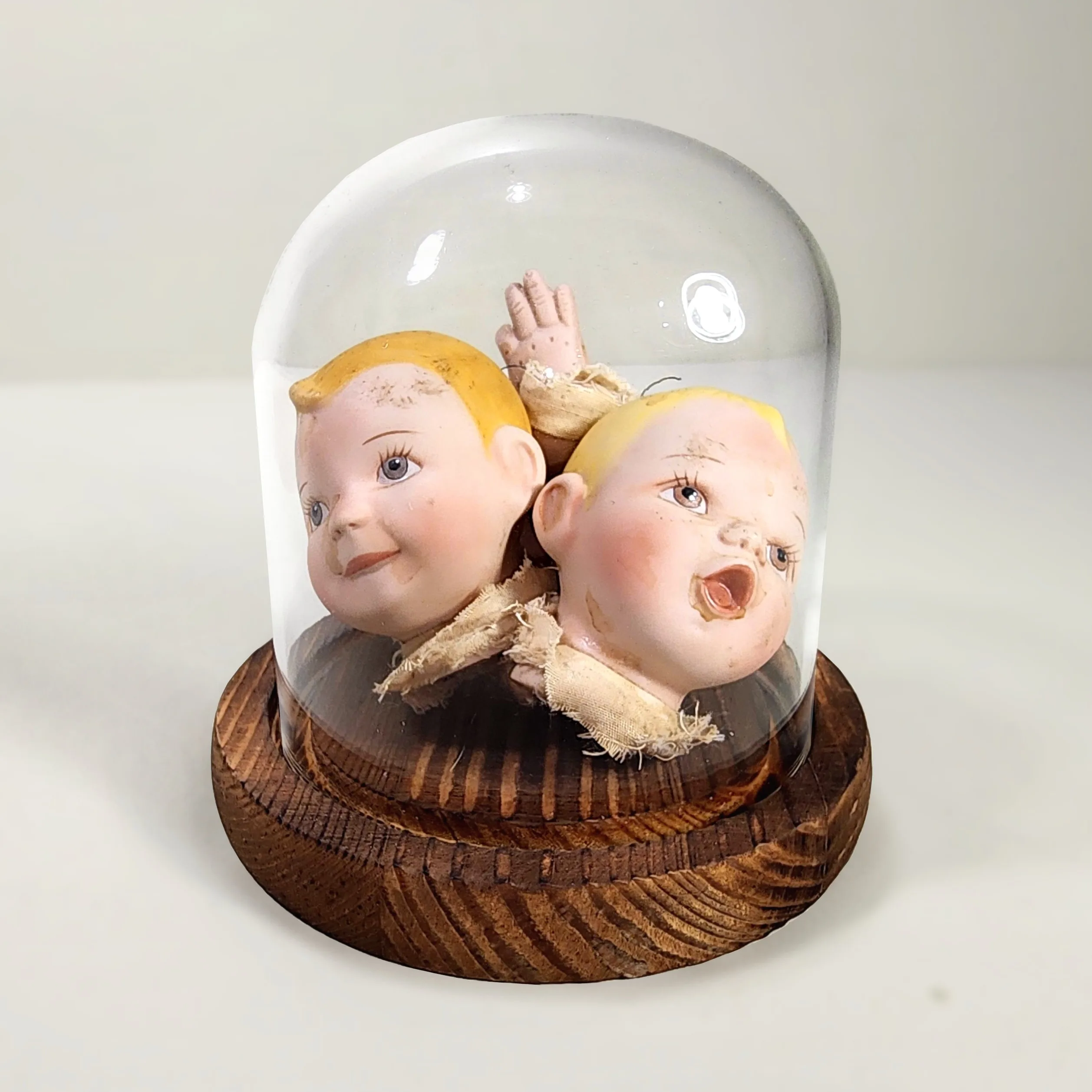 Slide 1 for Vintage Porcelain Doll Parts in Glass Dome