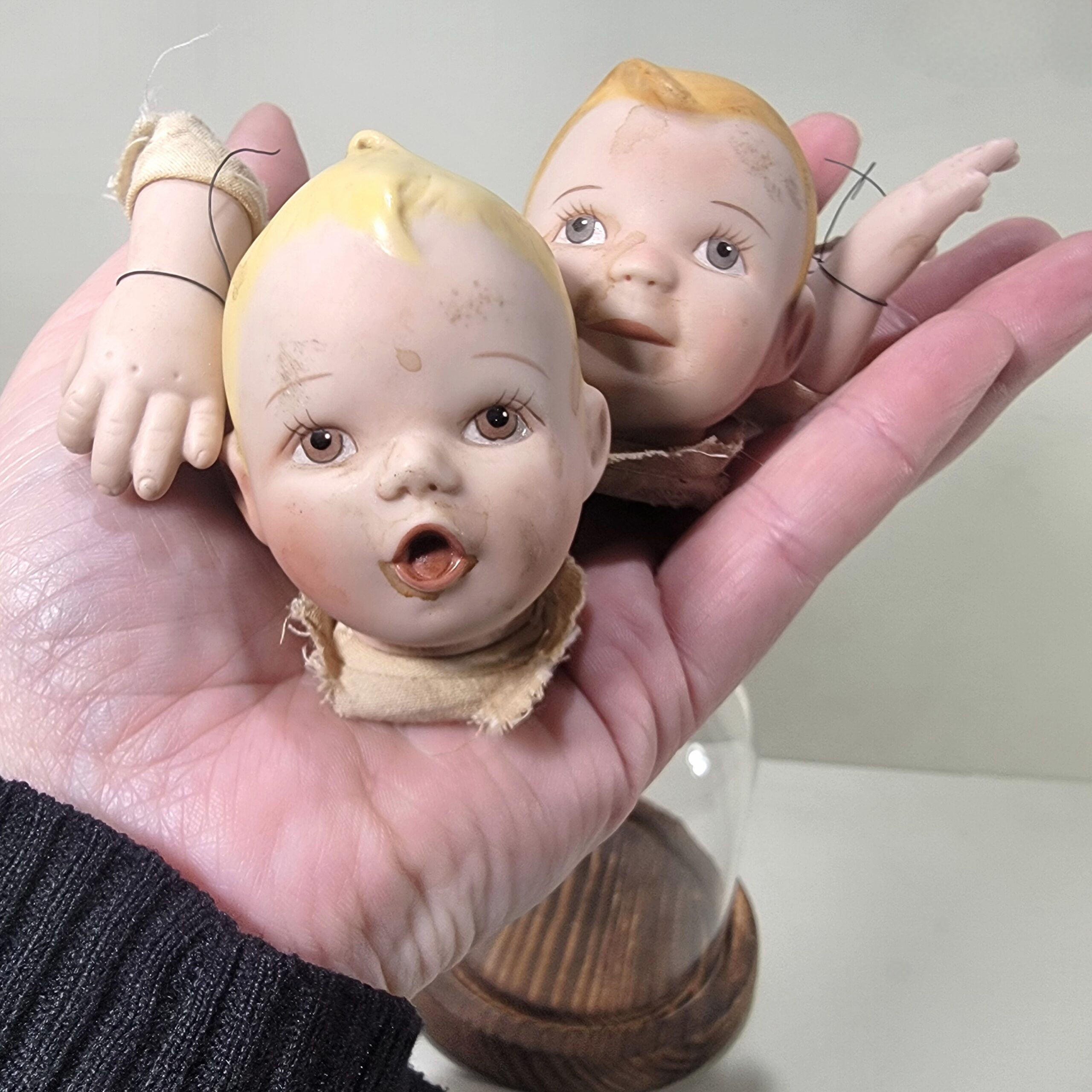 Slide 5 for Vintage Porcelain Doll Parts in Glass Dome