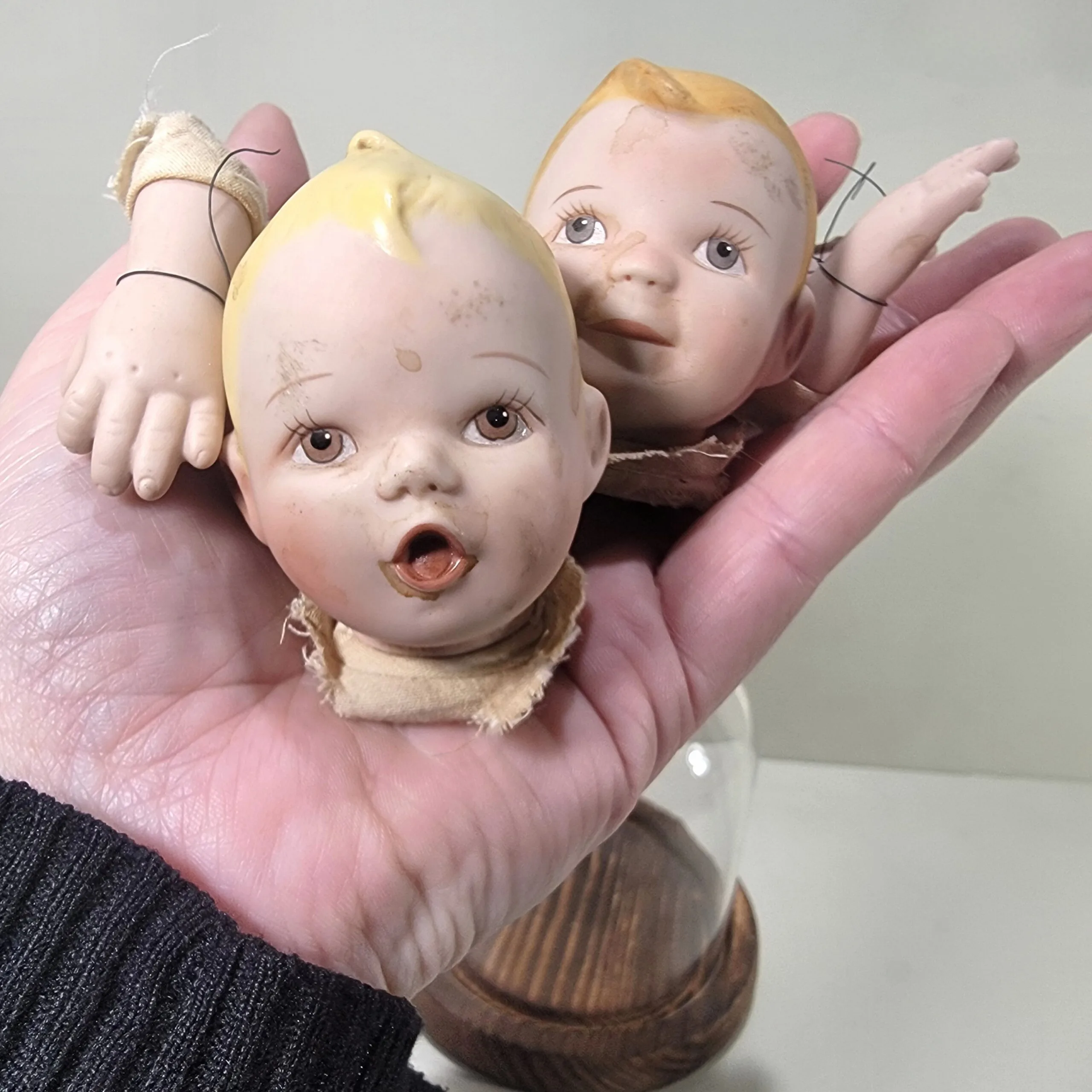 Slide 5 for Vintage Porcelain Doll Parts in Glass Dome