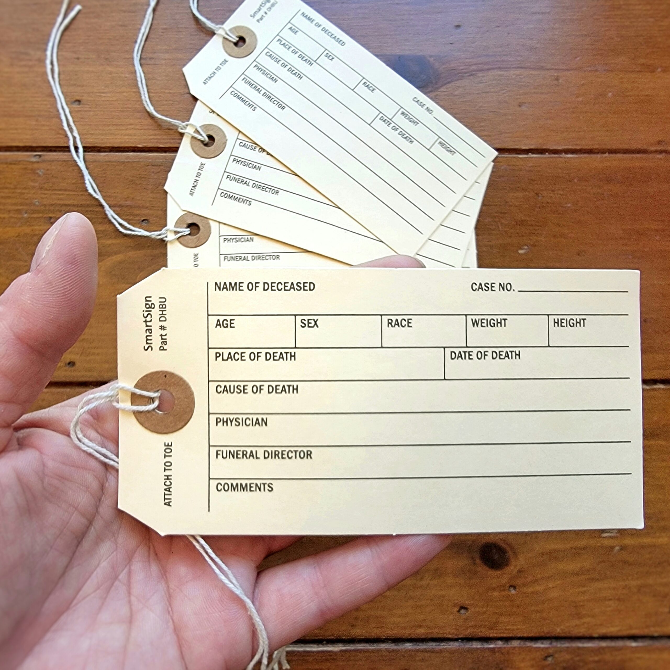 Slide 4 for Vintage Toe Tags, Set of 4 Real Mortuary Identification Tags
