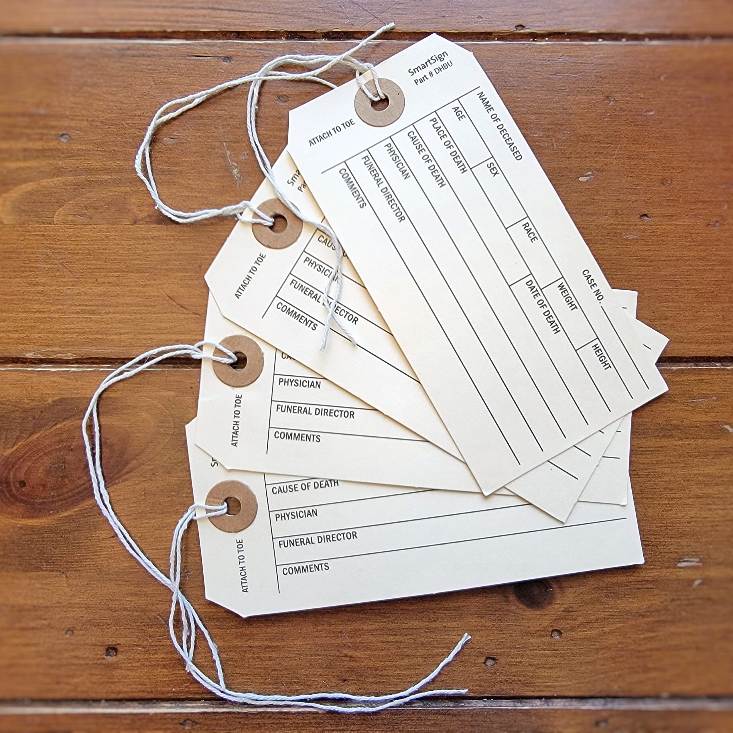 Slide 3 for Vintage Toe Tags, Set of 4 Real Mortuary Identification Tags