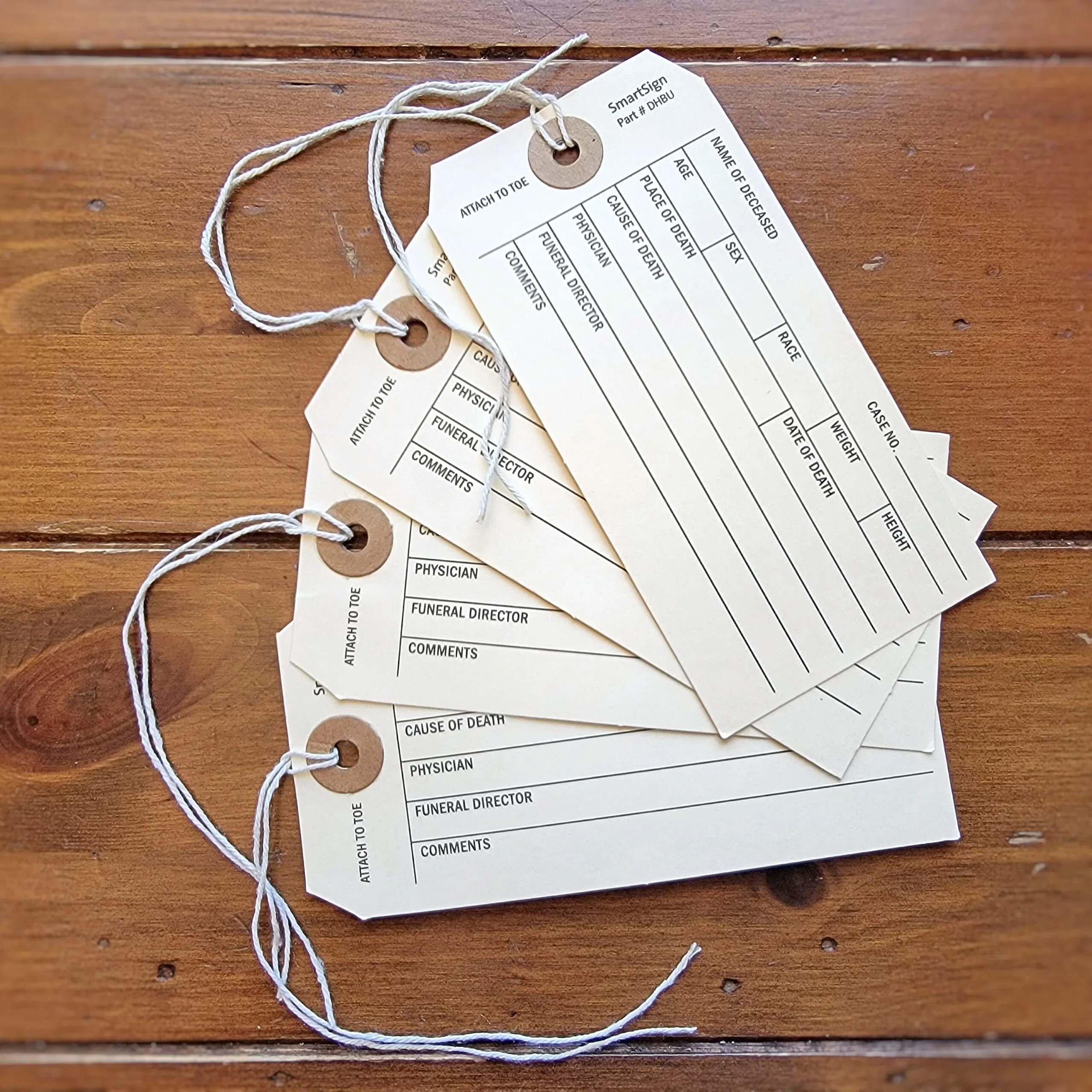 Slide 3 for Vintage Toe Tags, Set of 4 Real Mortuary Identification Tags