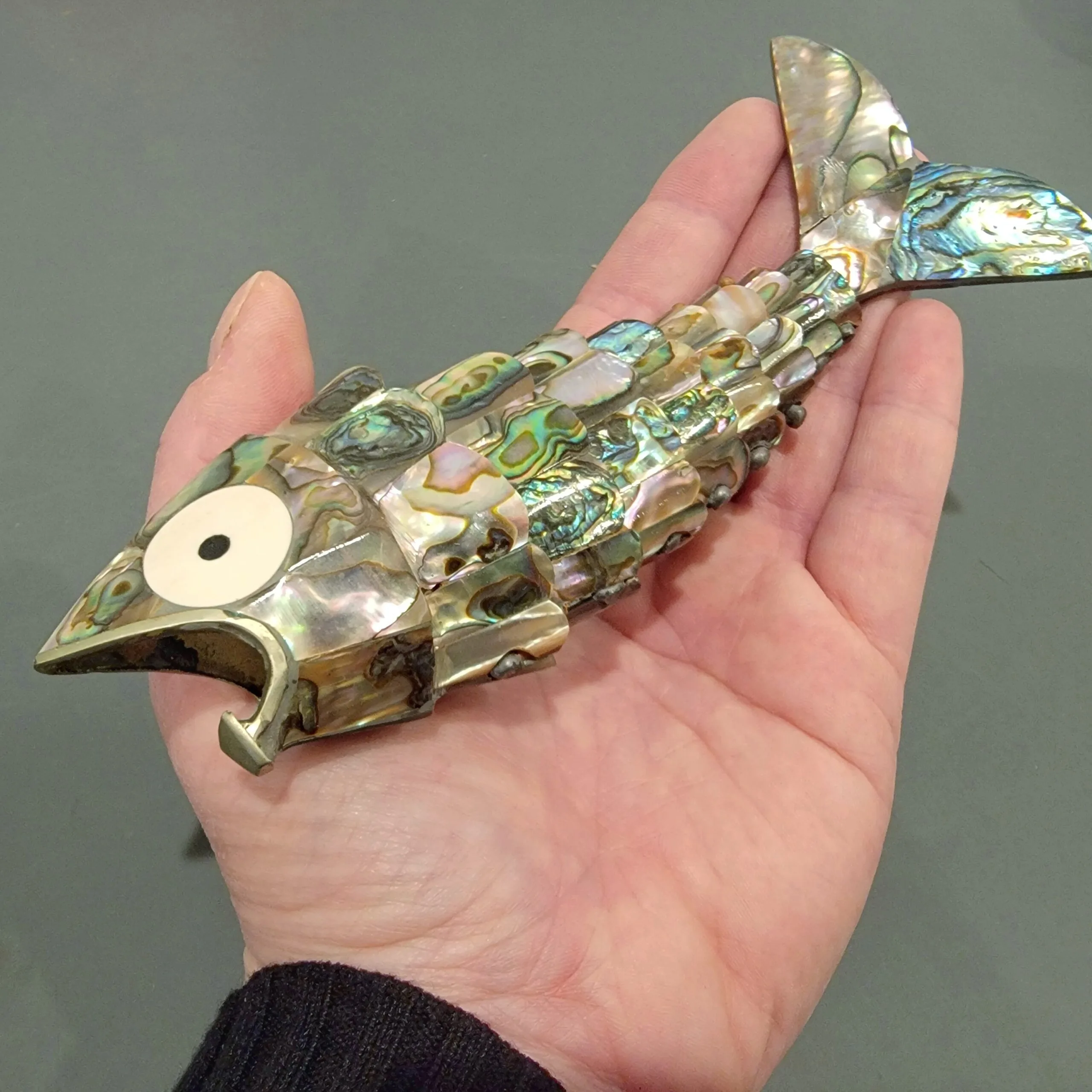 Slide 4 for Vintage Abalone Shell Articulated Fish Bottle Opener