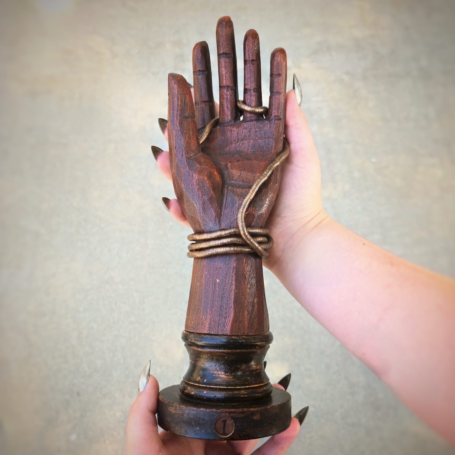 Slide 4 for Wooden Hand Display with Copper Necklace