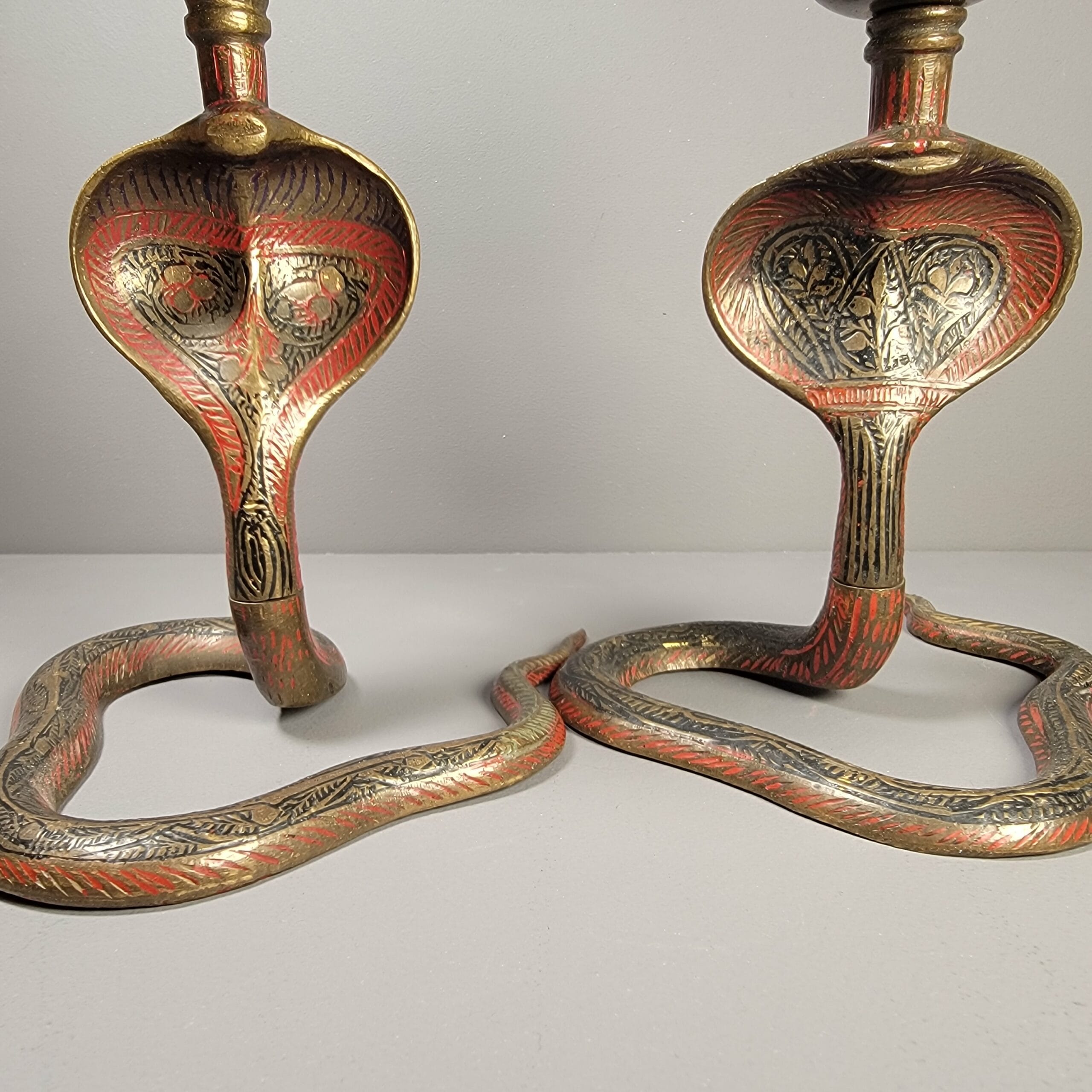 Slide 3 for Vintage Brass Cobra Candle Holder Set