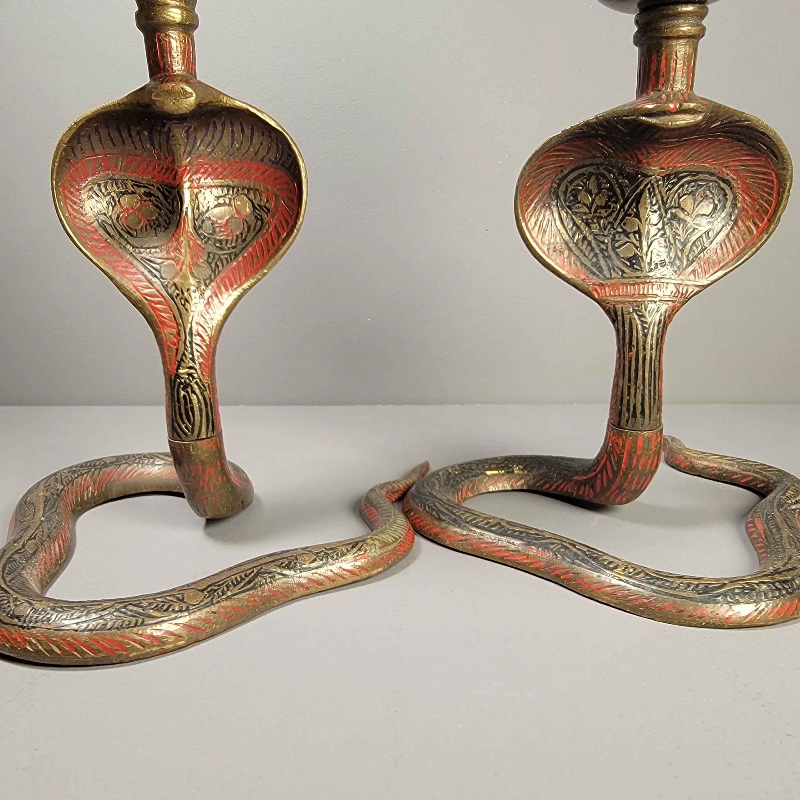 Slide 3 for Vintage Brass Cobra Candle Holder Set