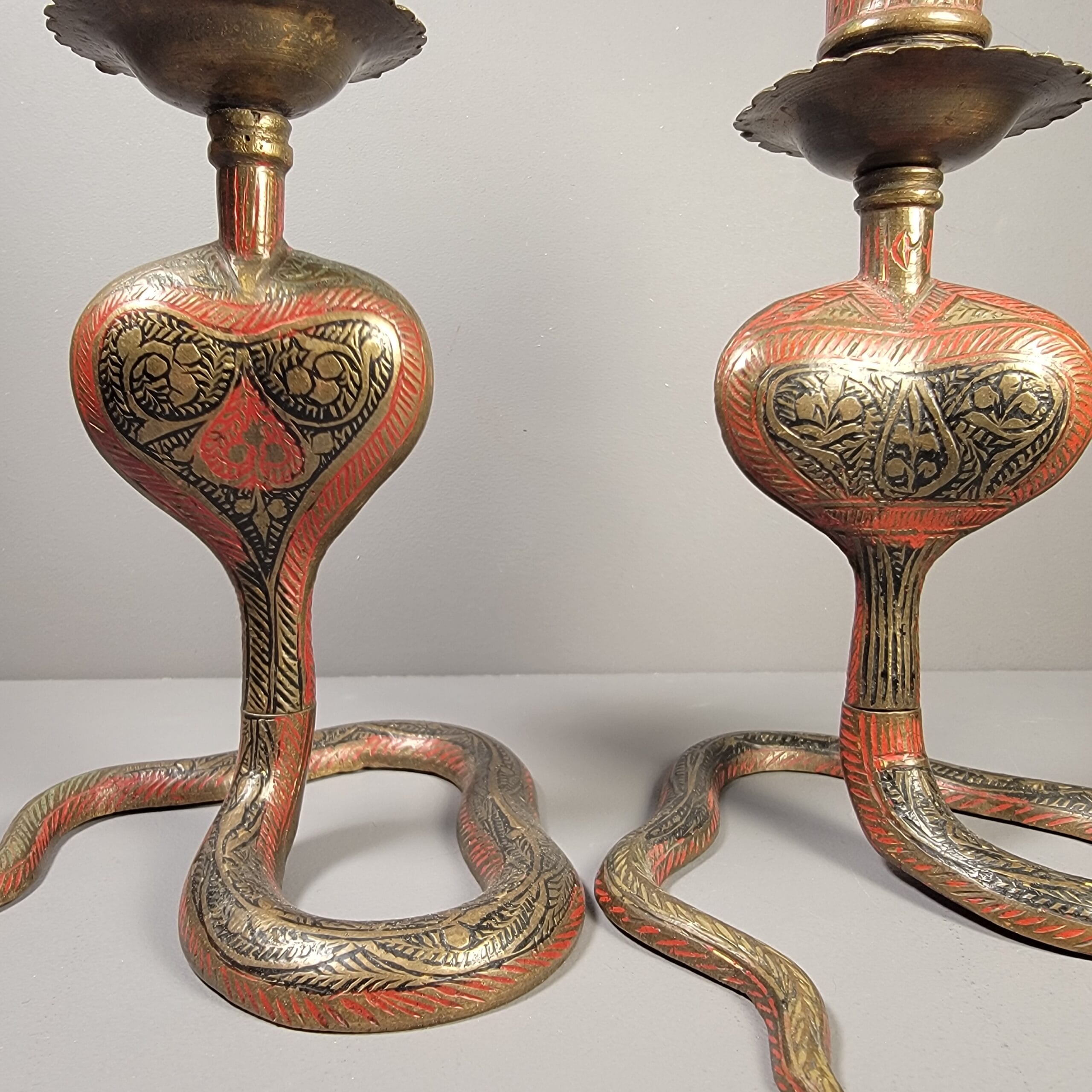Slide 2 for Vintage Brass Cobra Candle Holder Set