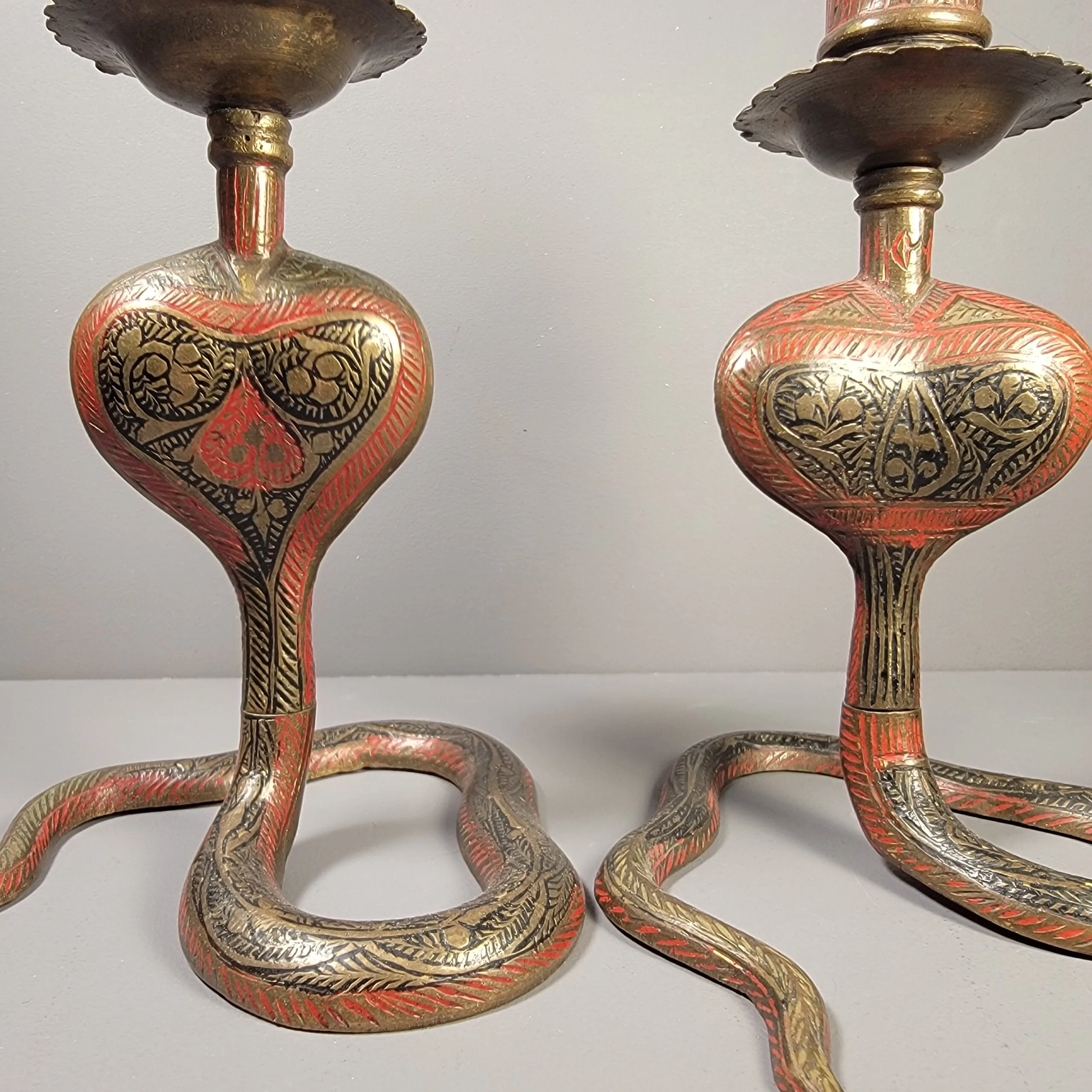 Slide 2 for Vintage Brass Cobra Candle Holder Set