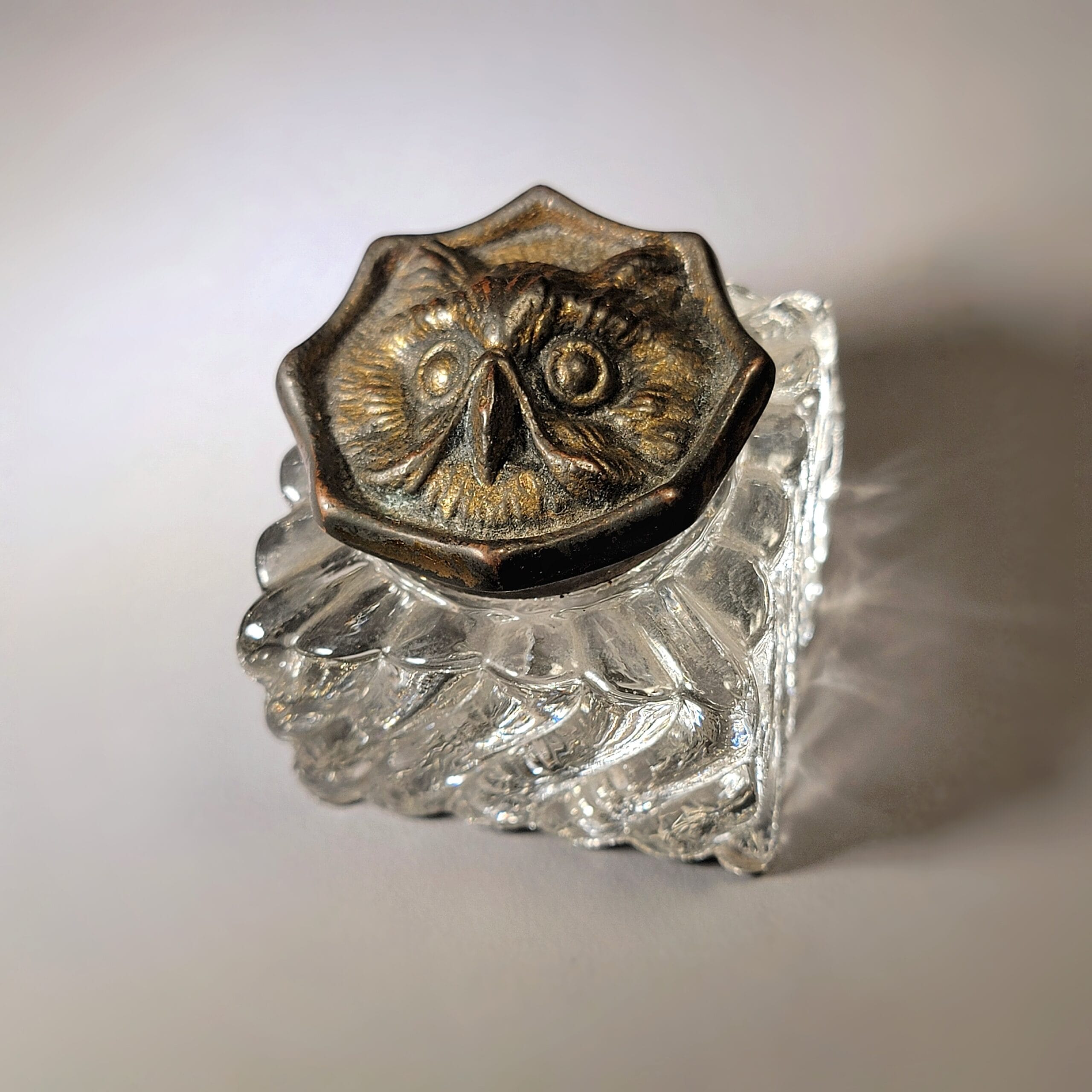 Slide 2 for Rare Vintage Brass and Glass Owl Inkwell