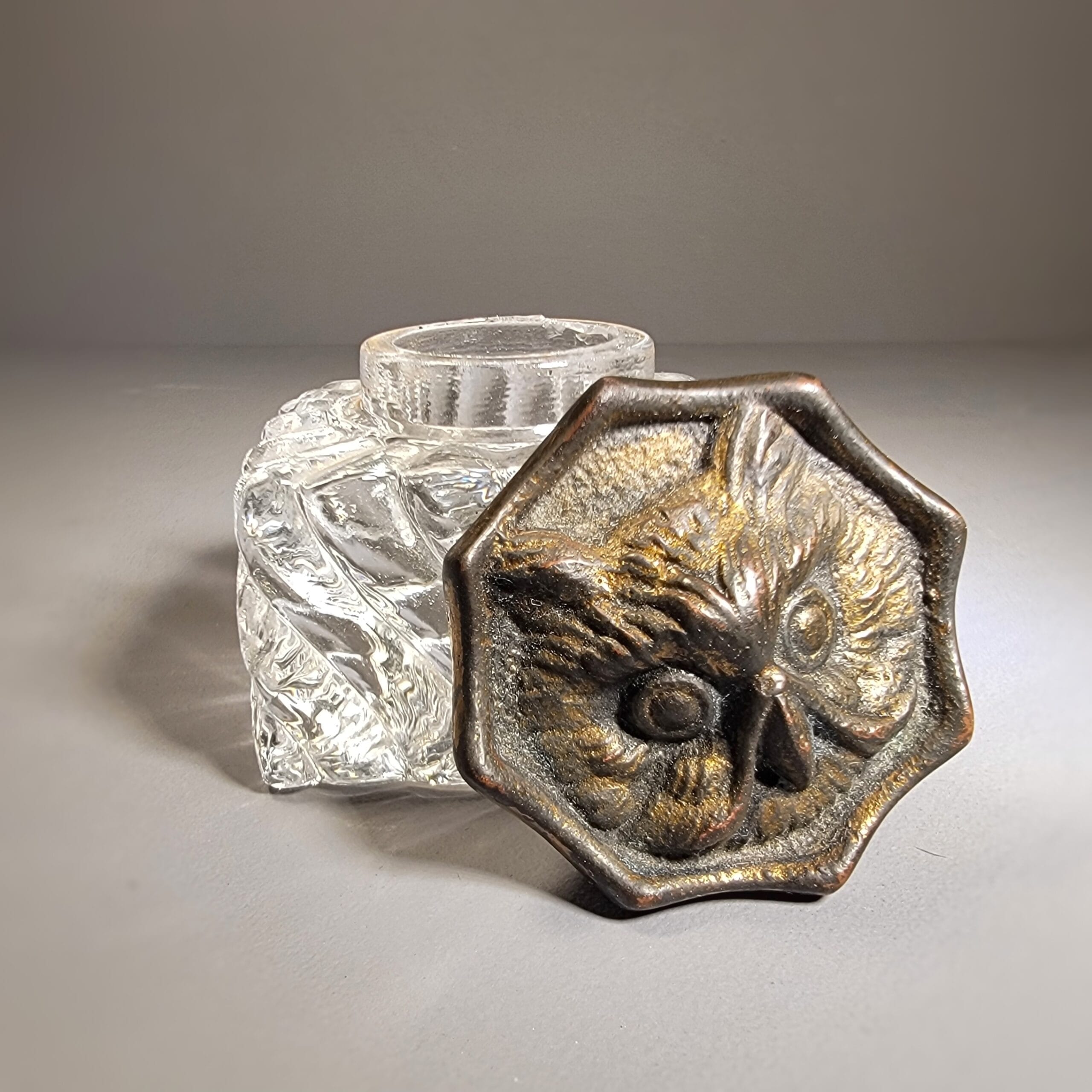Slide 3 for Rare Vintage Brass and Glass Owl Inkwell