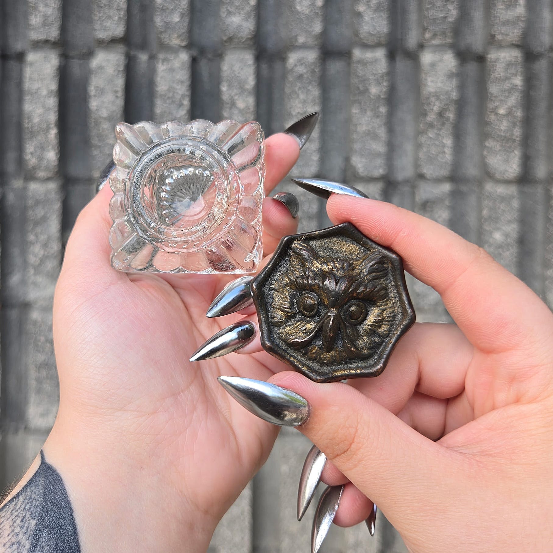 Slide 5 for Rare Vintage Brass and Glass Owl Inkwell