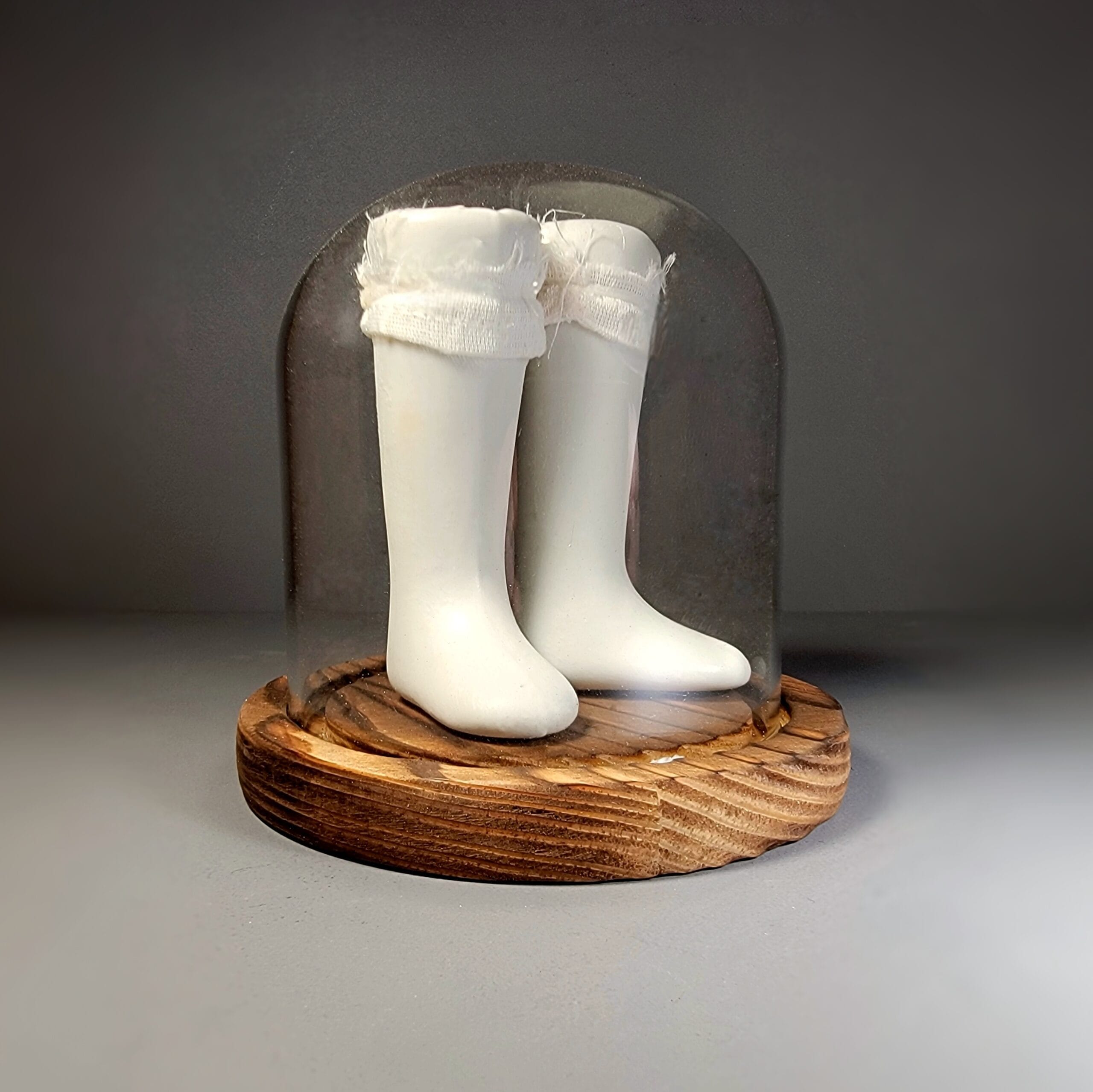 Slide 1 for Vintage Porcelain Doll Legs in Glass Cloche