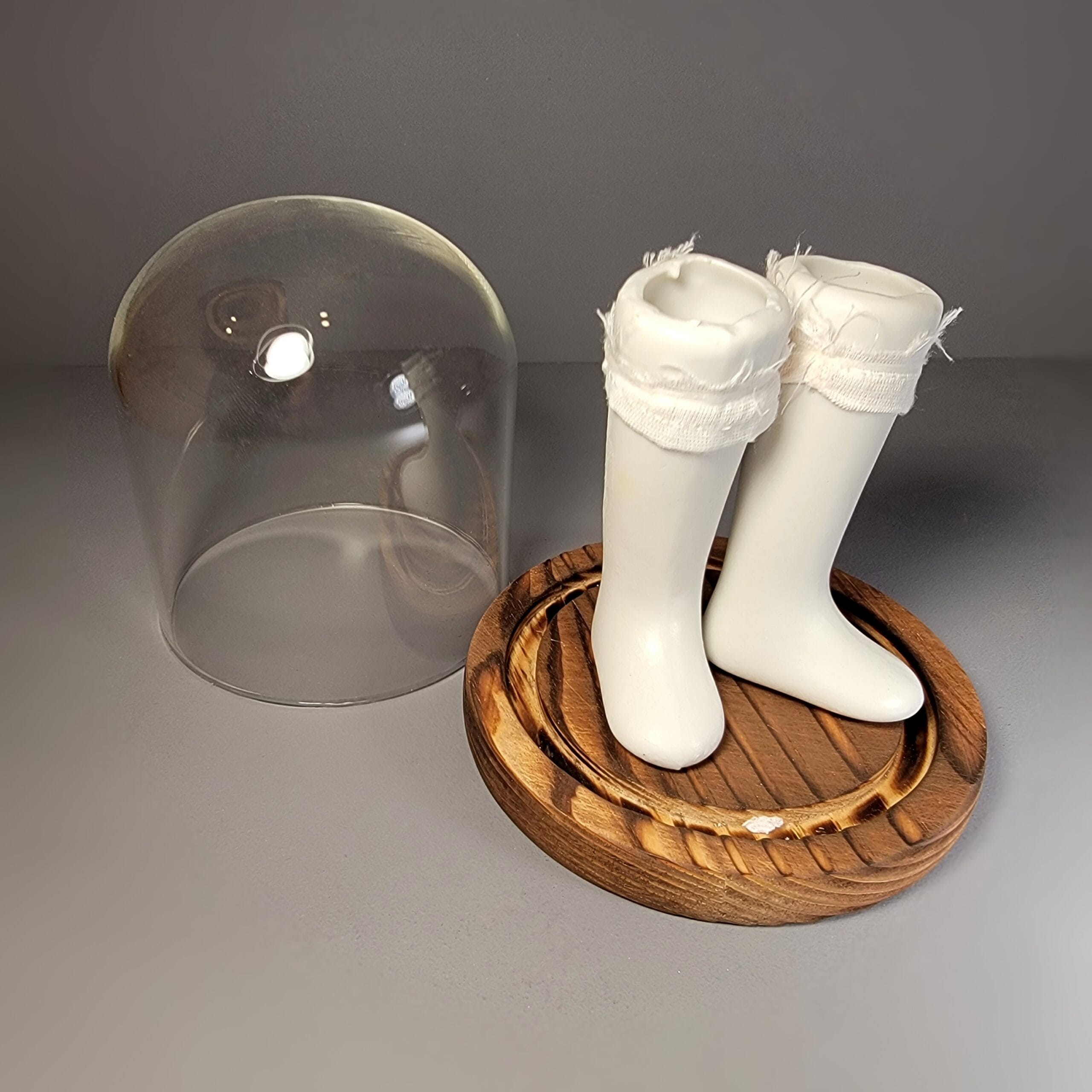 Slide 2 for Vintage Porcelain Doll Legs in Glass Cloche