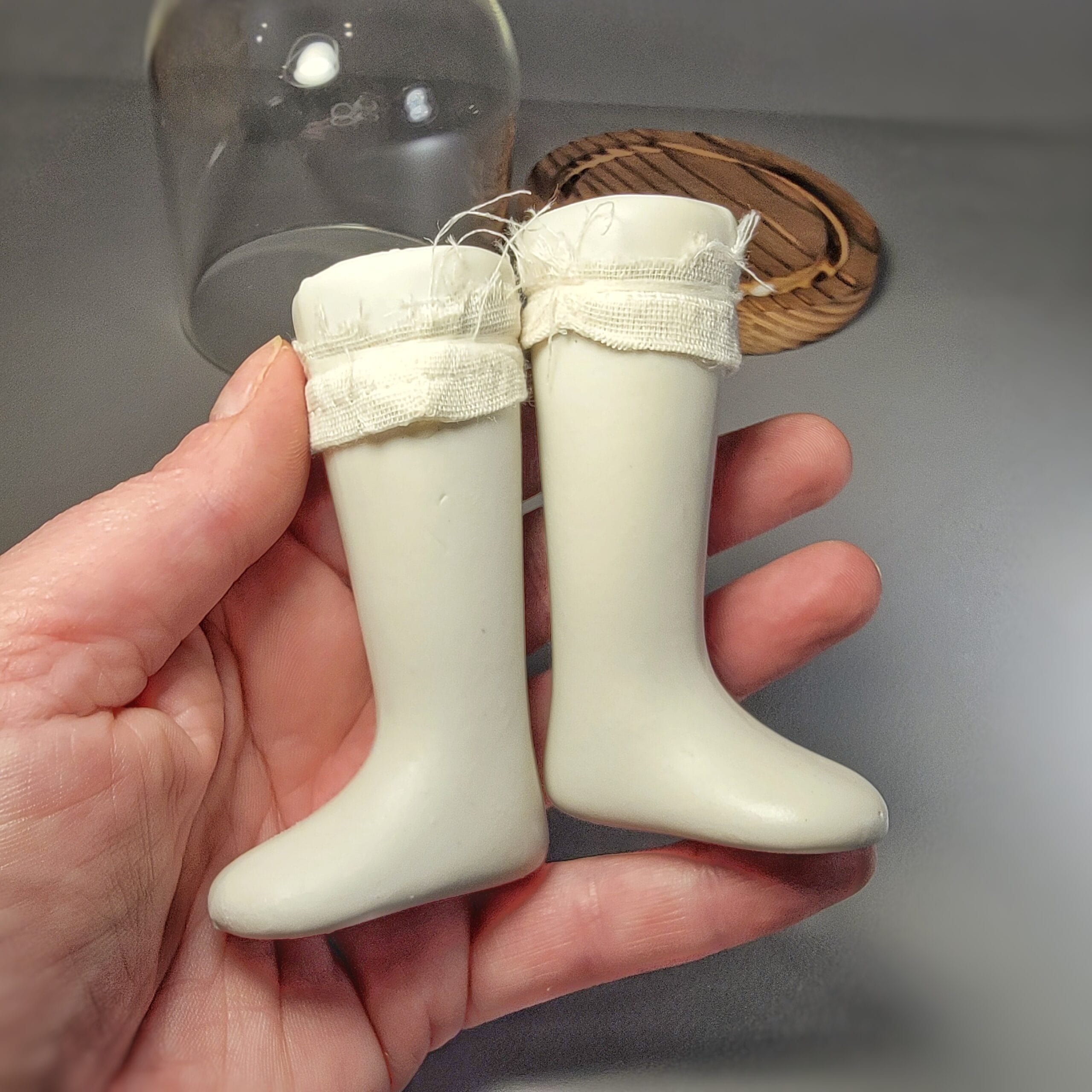 Slide 3 for Vintage Porcelain Doll Legs in Glass Cloche