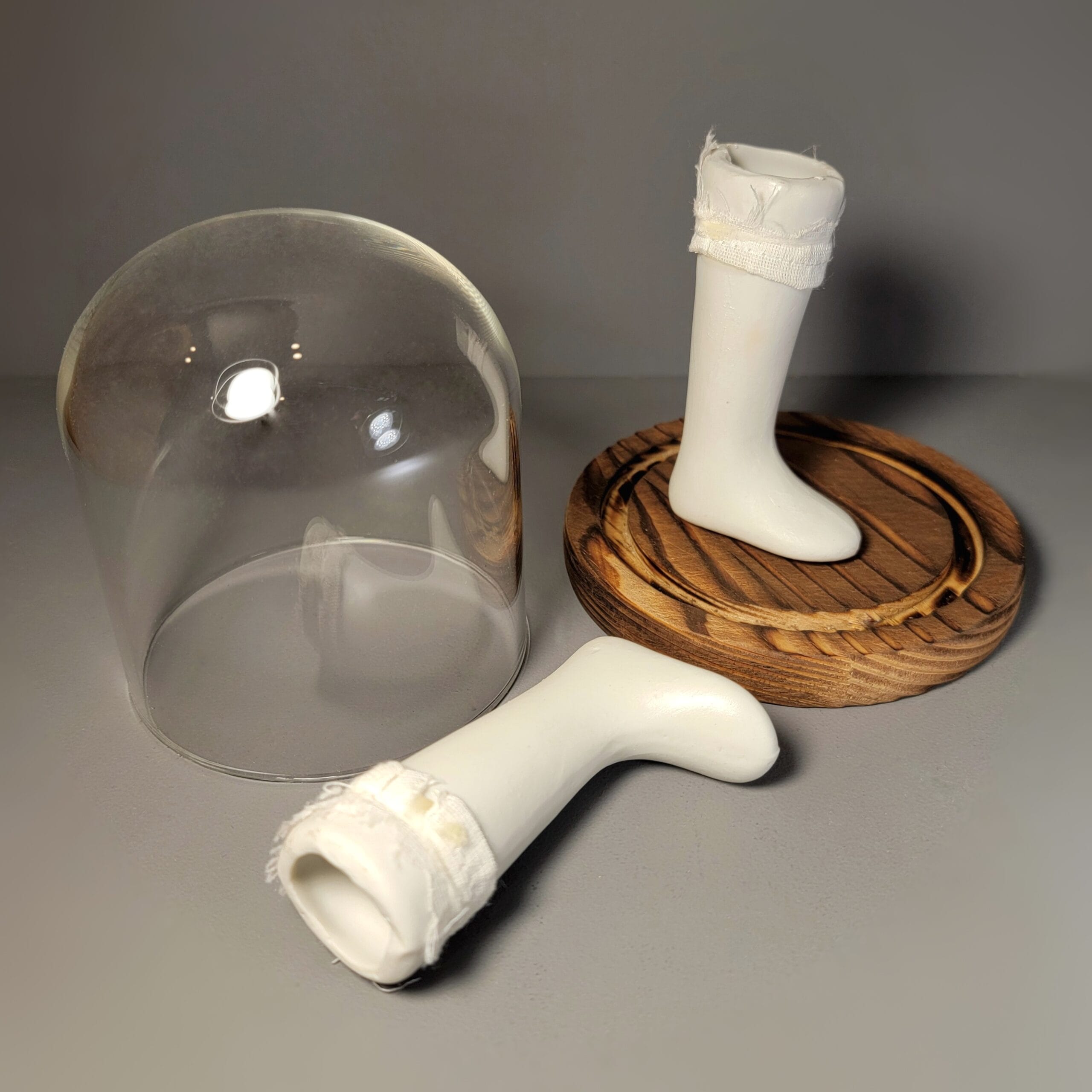 Slide 5 for Vintage Porcelain Doll Legs in Glass Cloche
