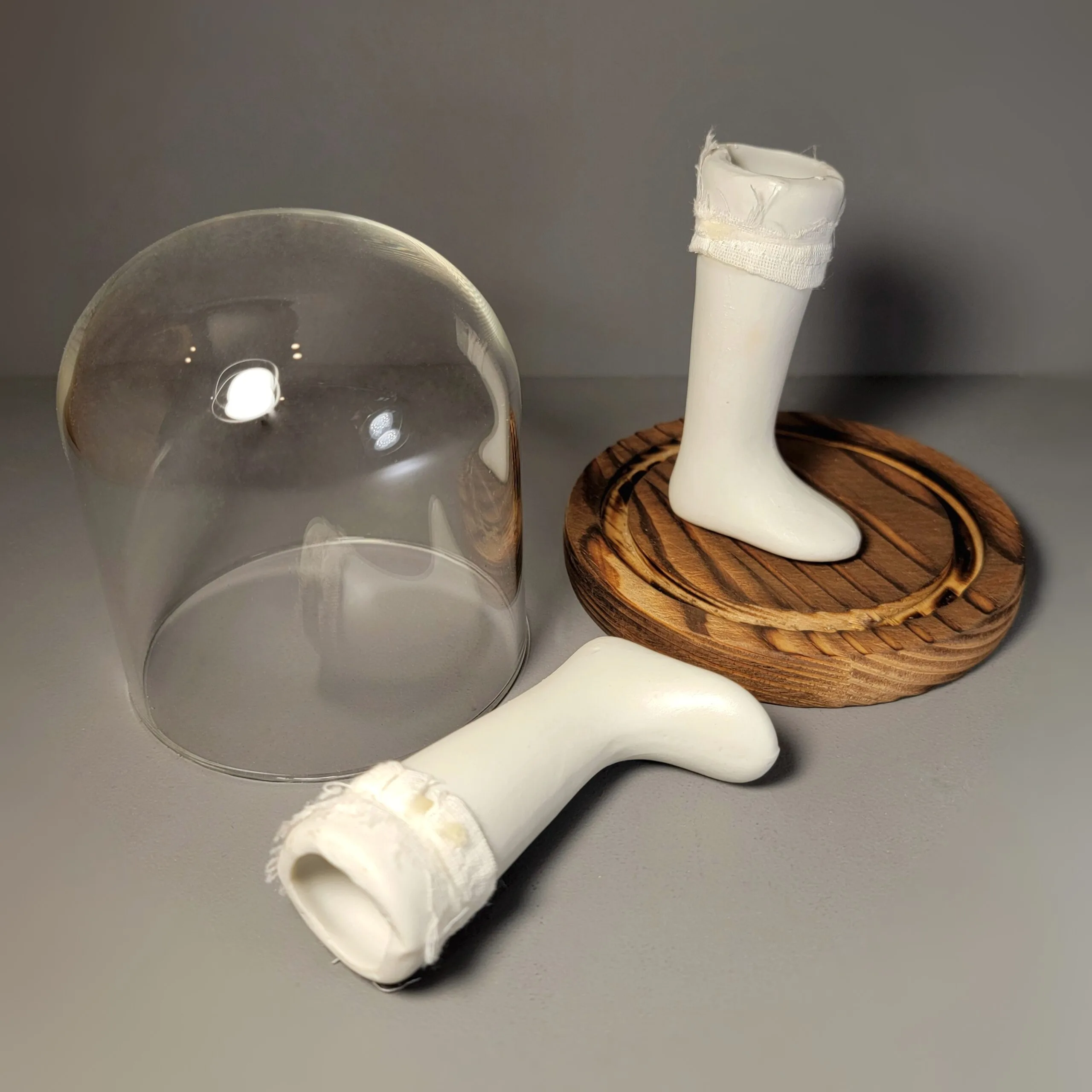 Slide 5 for Vintage Porcelain Doll Legs in Glass Cloche