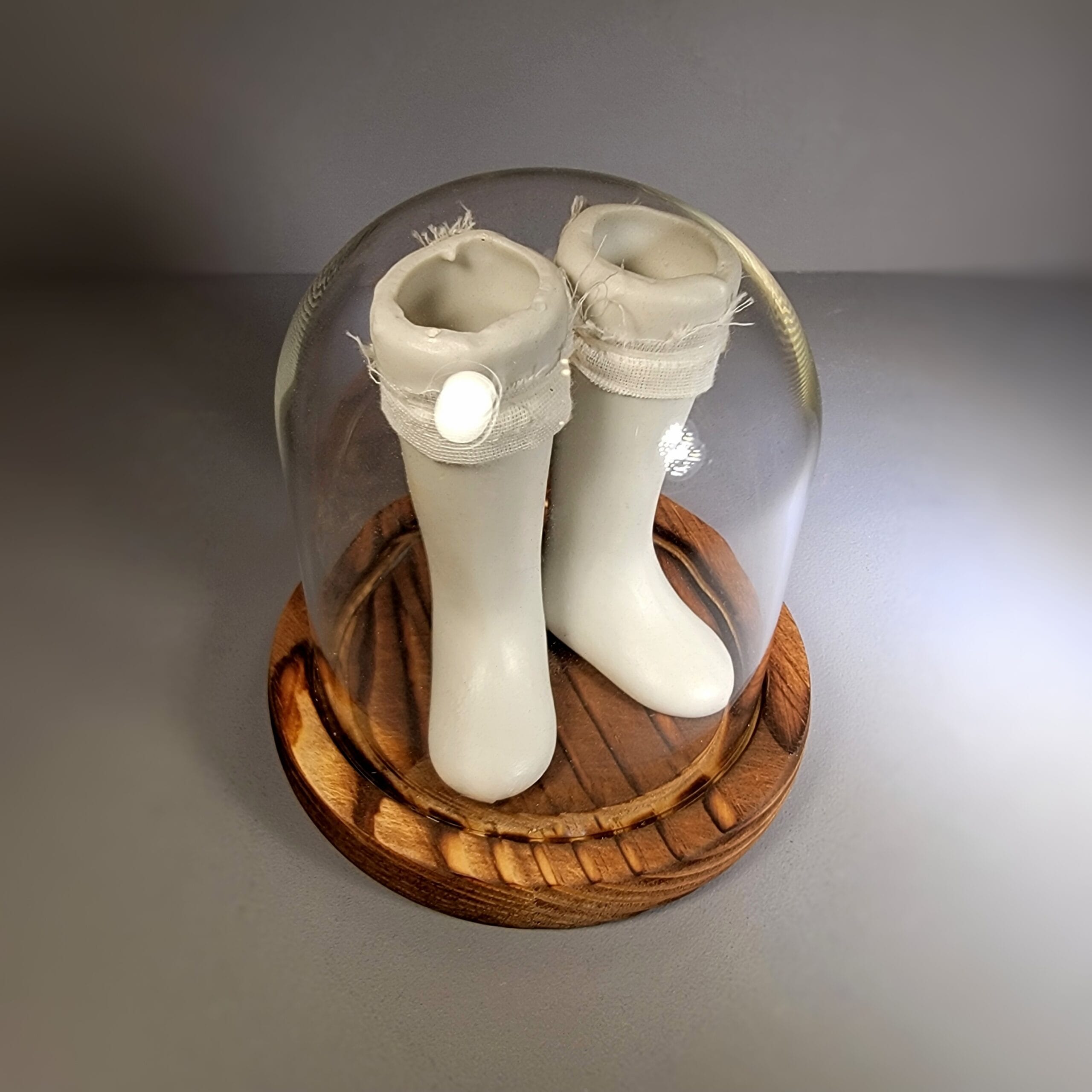 Slide 4 for Vintage Porcelain Doll Legs in Glass Cloche