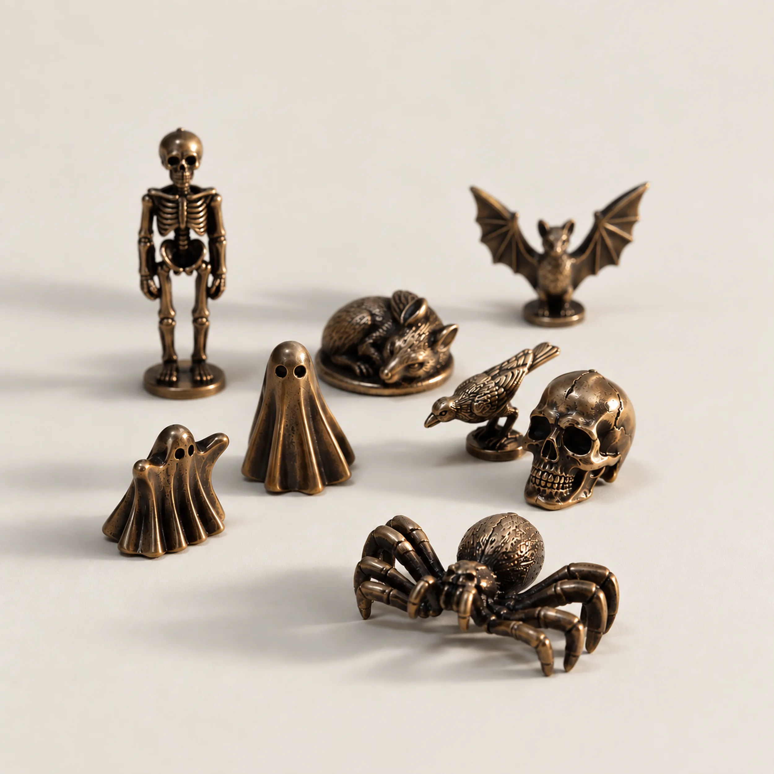 Slide 1 for Tiny Bronze Figurines, Set of 8 Spooky Miniature Figures