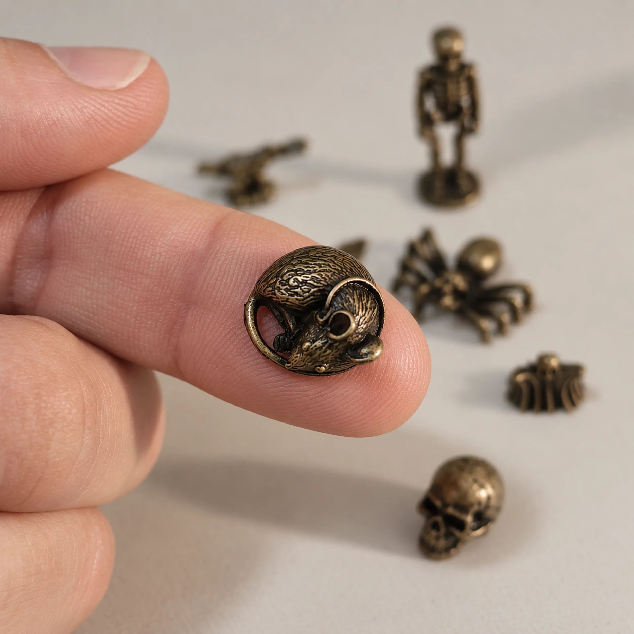 Slide 2 for Tiny Bronze Figurines, Set of 8 Spooky Miniature Figures