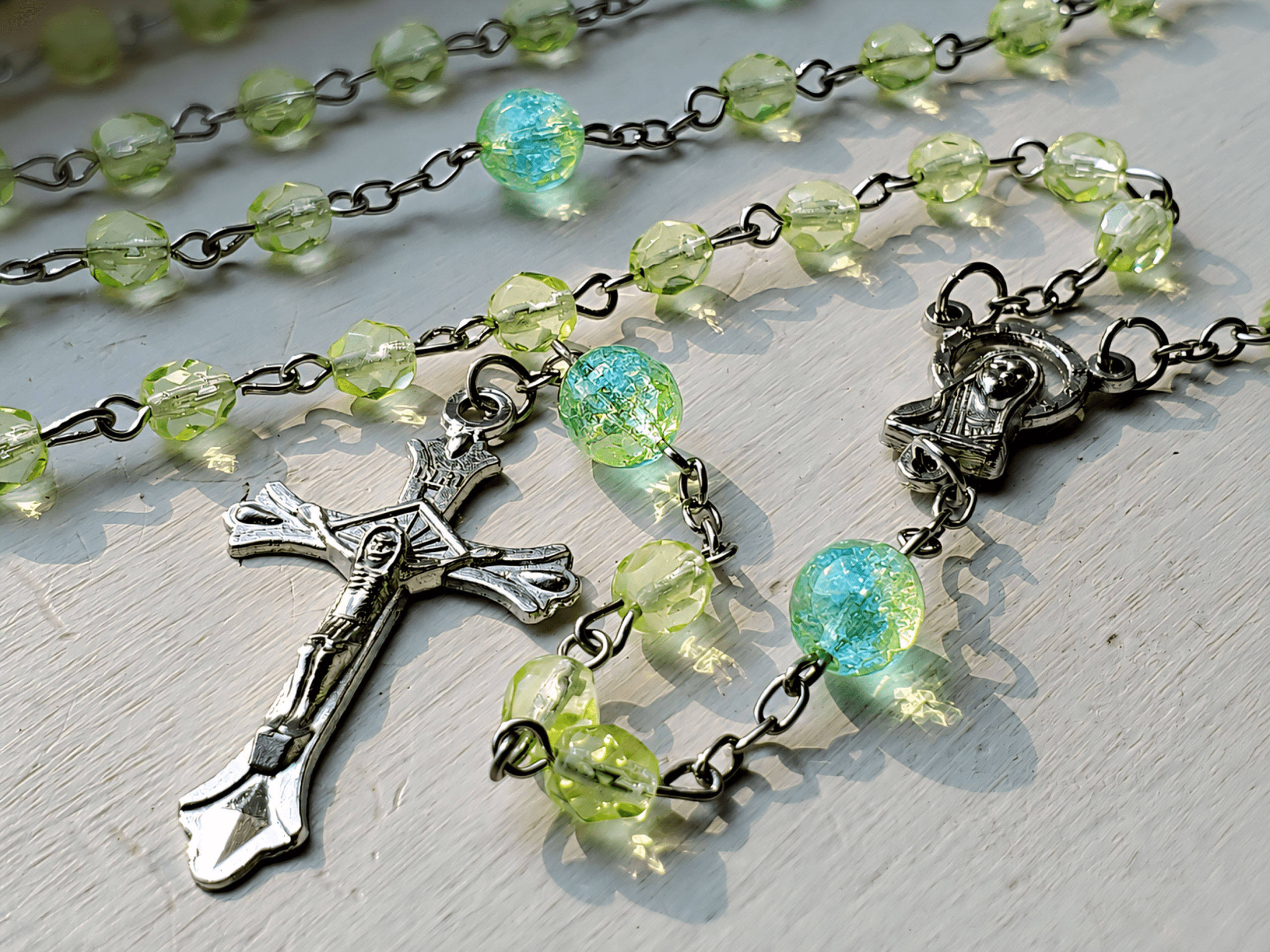 Slide 4 for Radioactive Rosary, Uranium Glass Rosary, Vaseline Glass