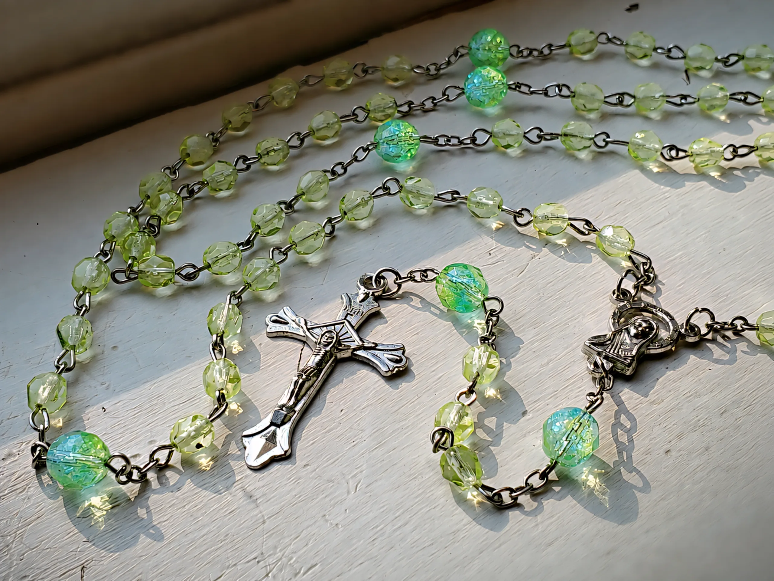 Slide 2 for Radioactive Rosary, Uranium Glass Rosary, Vaseline Glass
