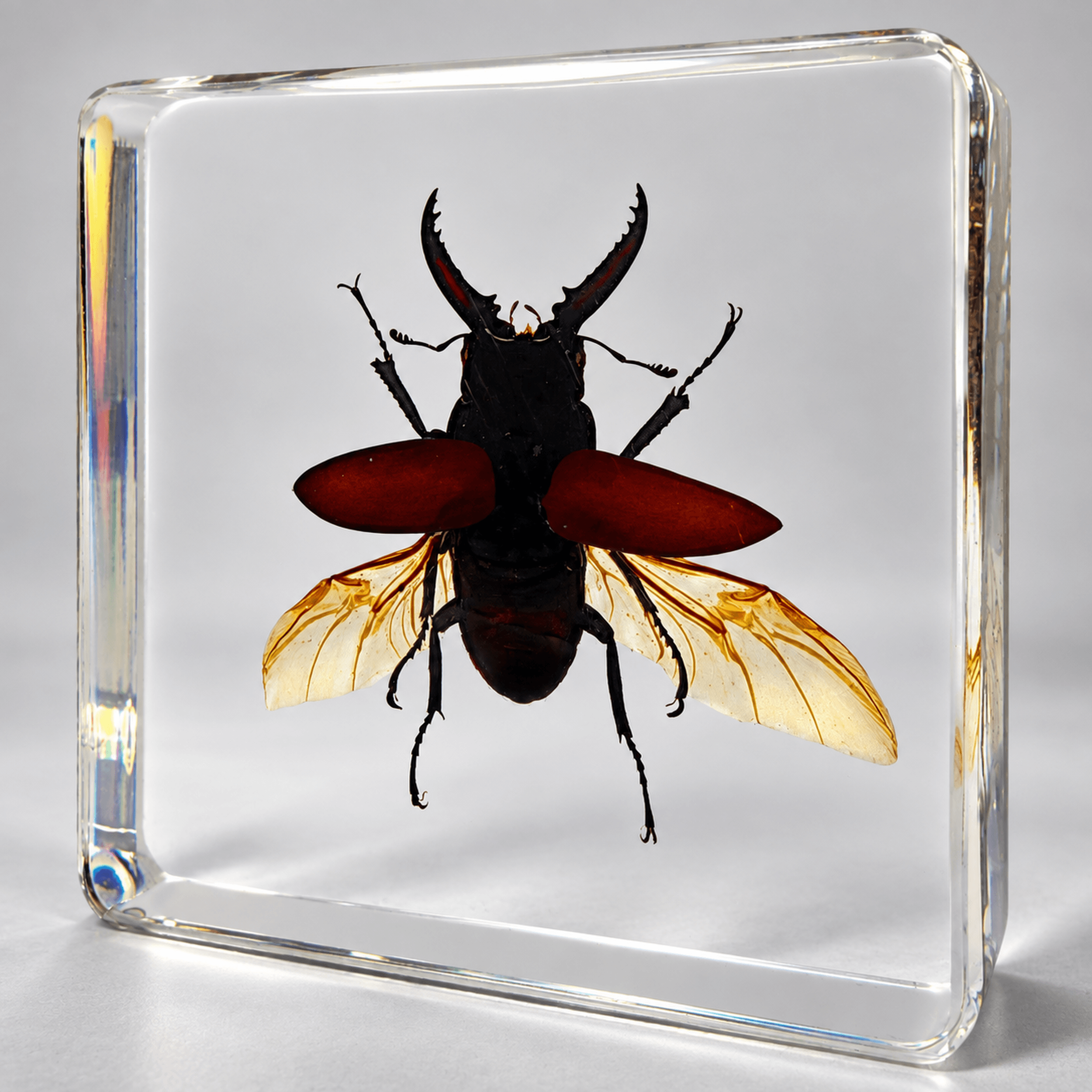Slide 1 for Stag Beetle in Resin, Wings Open, Prosopocoilus forficula austerus