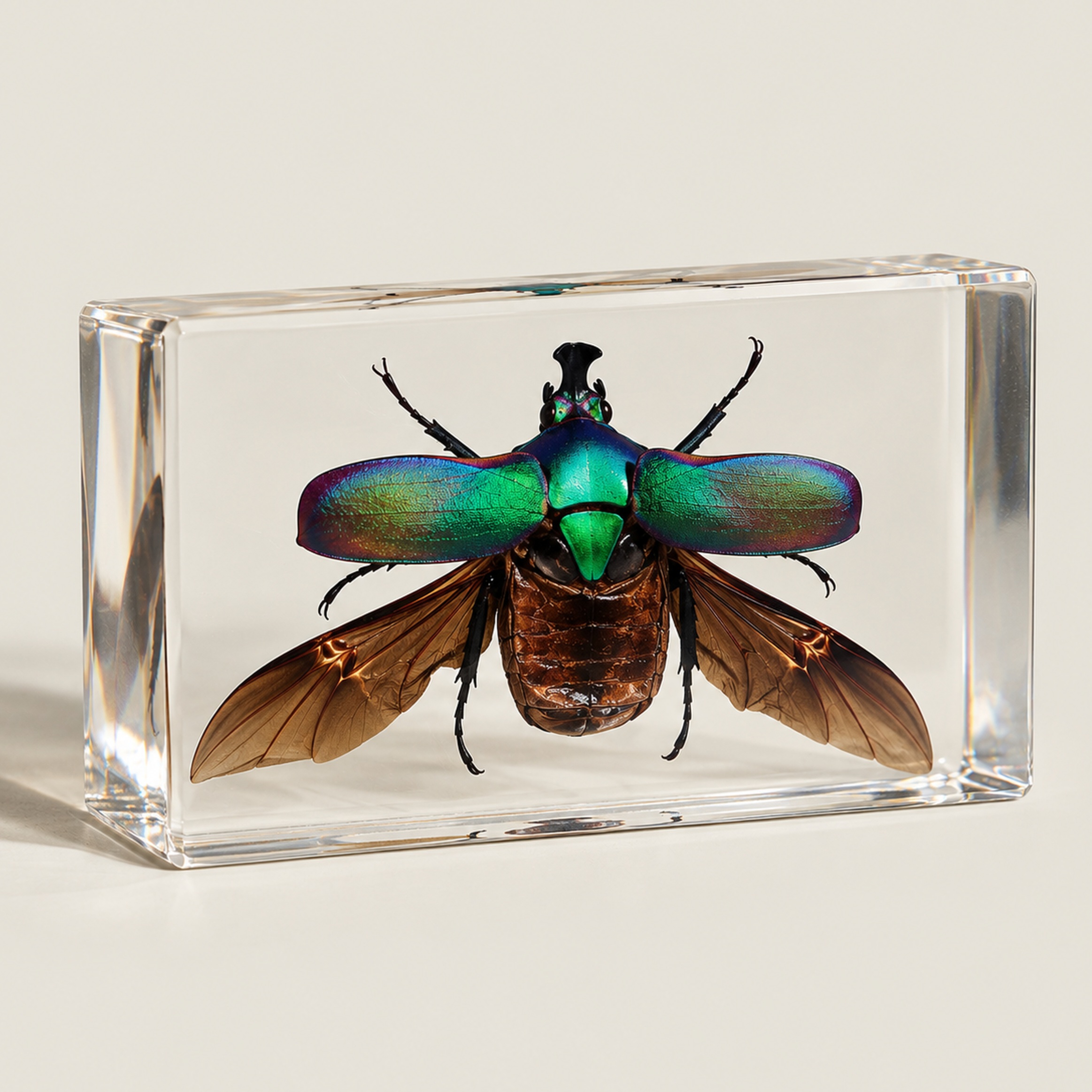Slide 1 for Chafer Beetle Wings Open, Green Beetle in Resin, Curiosities