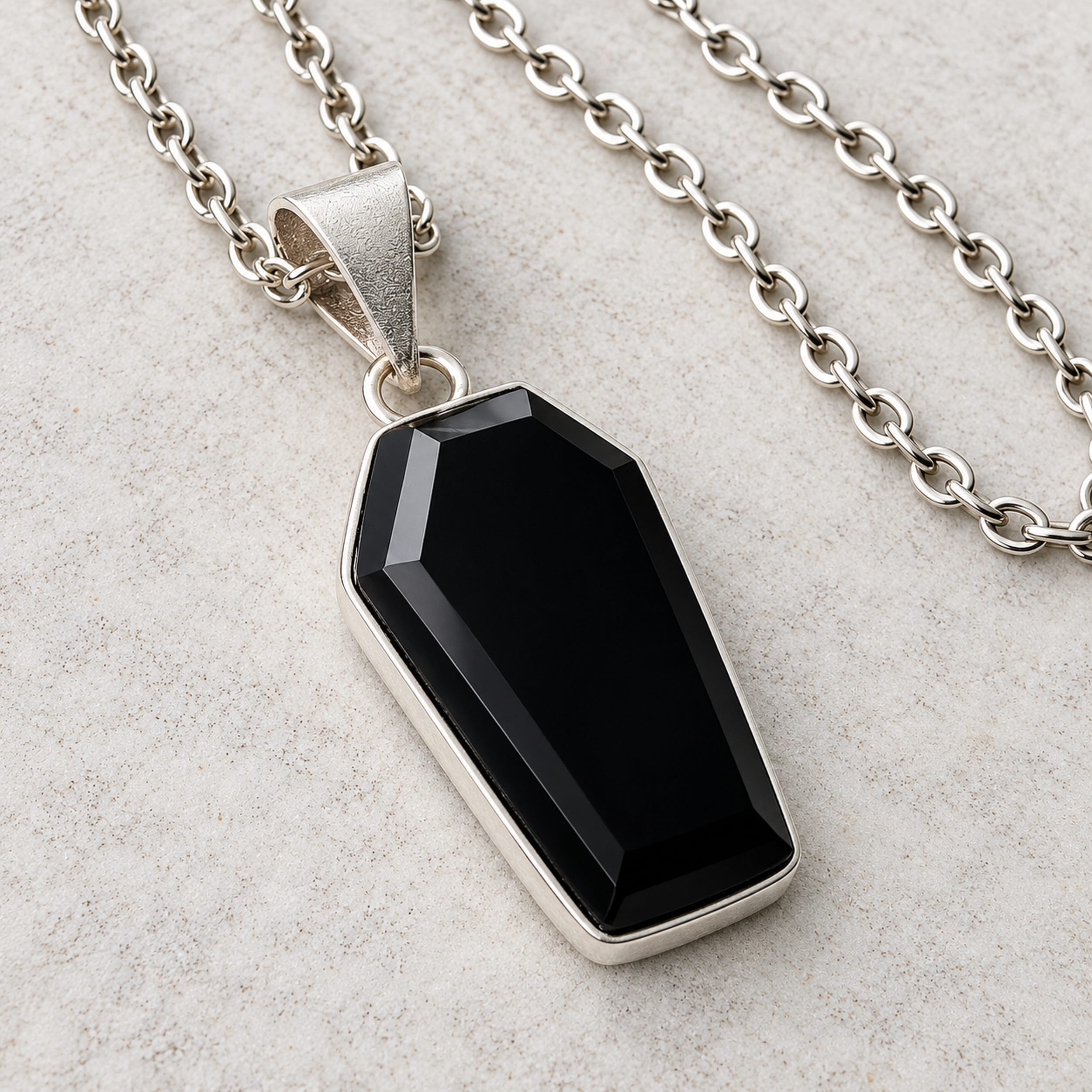 Slide 1 for Onyx Coffin Necklace, Sterling Silver Coffin Pendant
