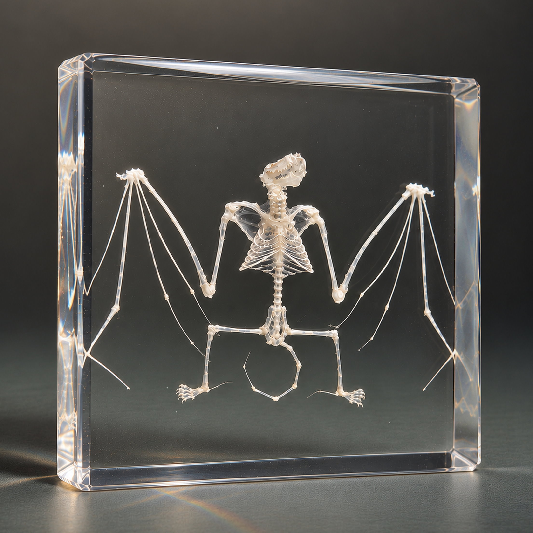 Slide 1 for Bat Skeleton in Resin, Small Bat in Lucite, Oddities, Curiosities