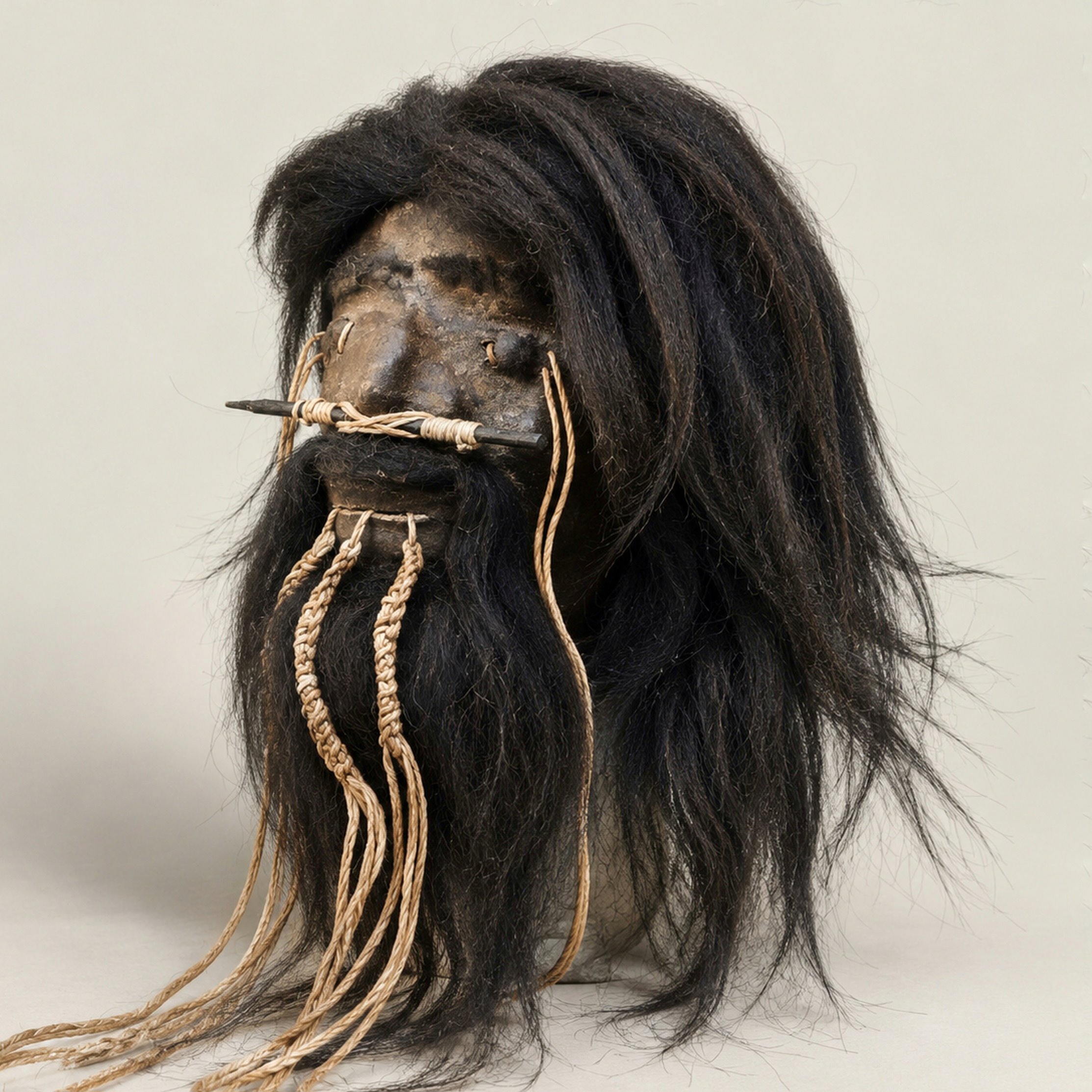 Slide 1 for Shrunken Head, Real Leather and Hair, Oddities, Curiosities, 5 Inch