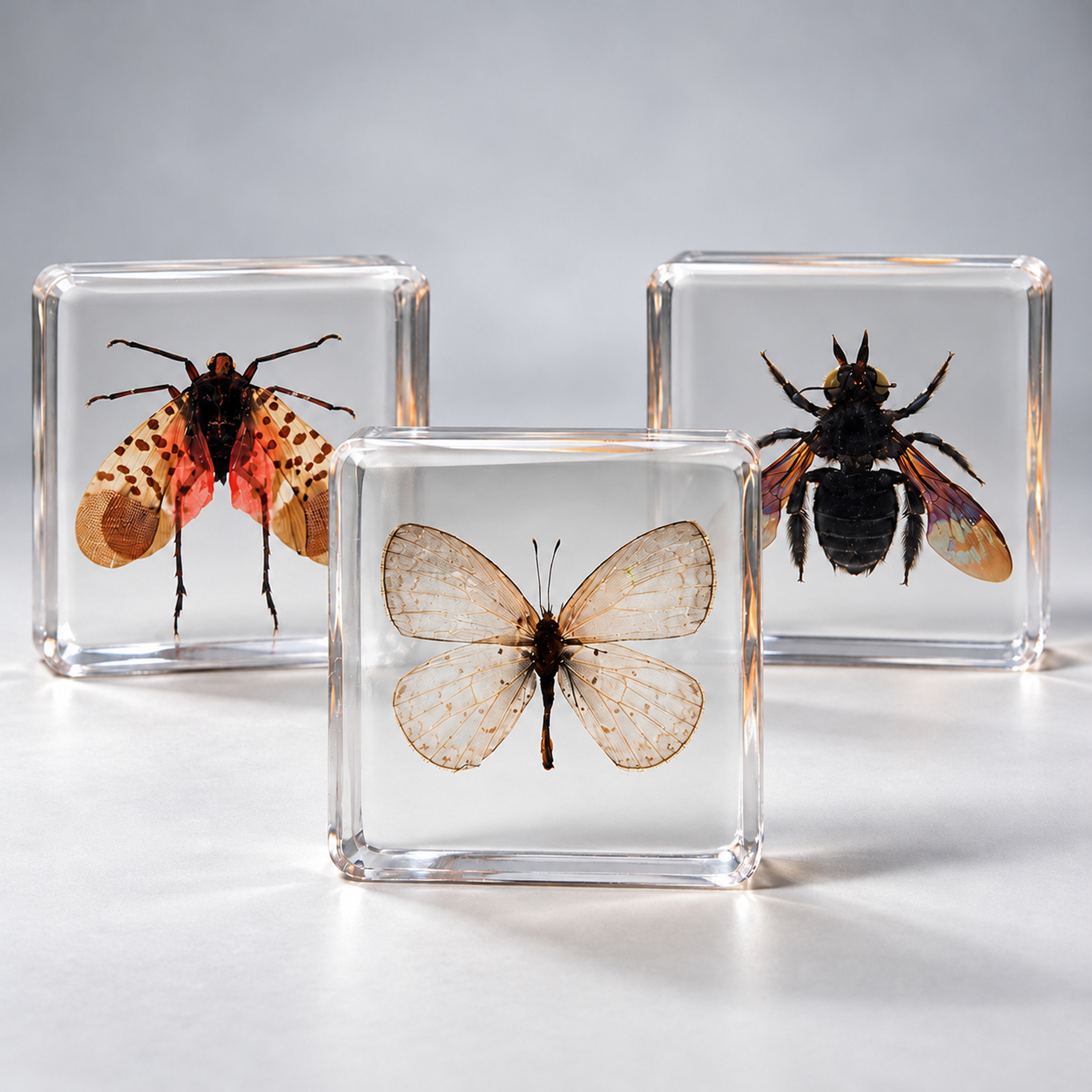 Slide 1 for X3 Tiny Insect in Resin Set, Lanternfly, Bee, Butterfly -Air